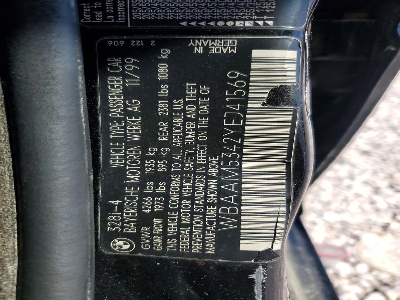 2000 Bmw 328 I Black vin: WBAAM5342YEJ41569