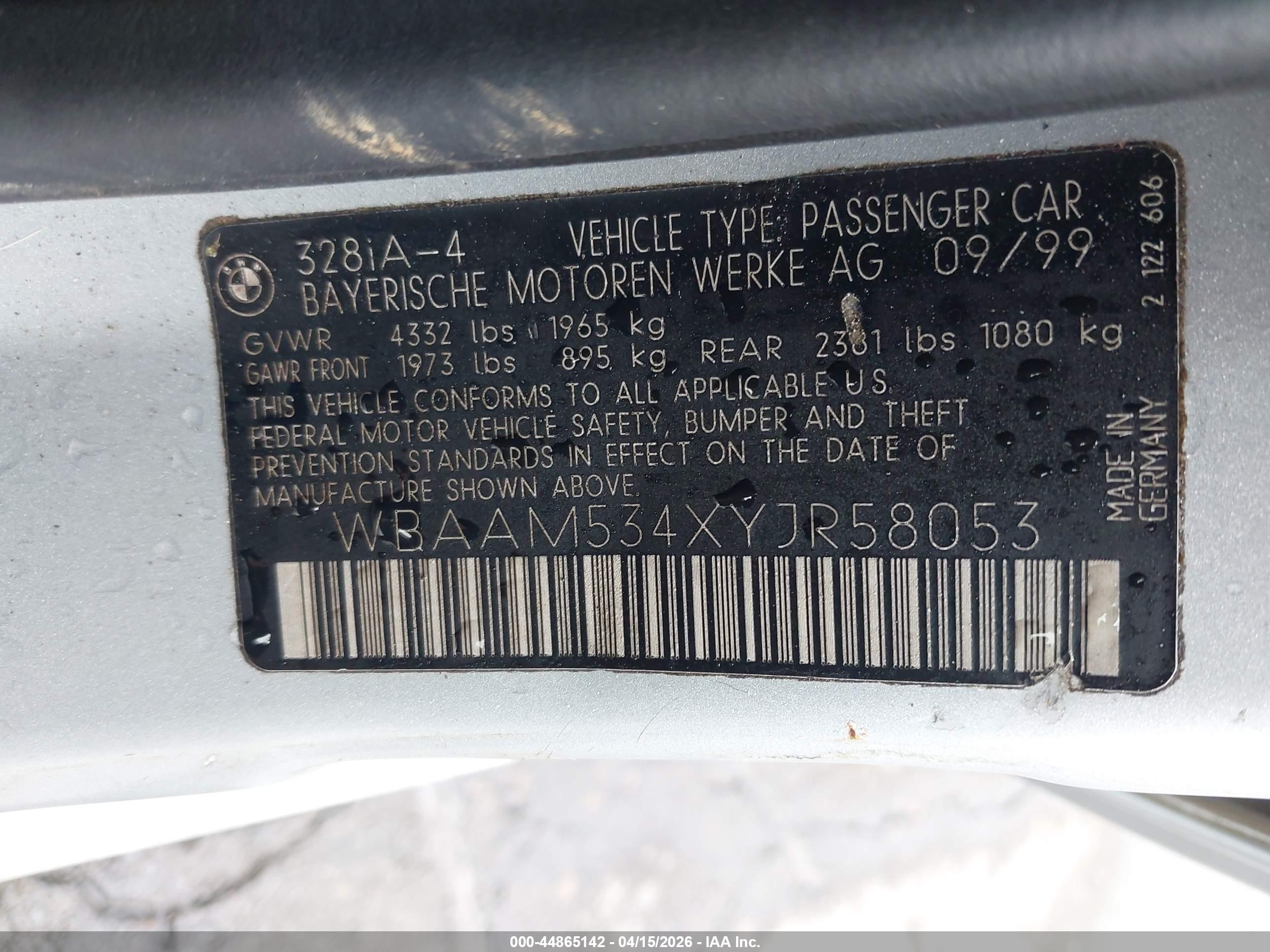 2000 Bmw 328i   Silver vin: WBAAM534XYJR58053