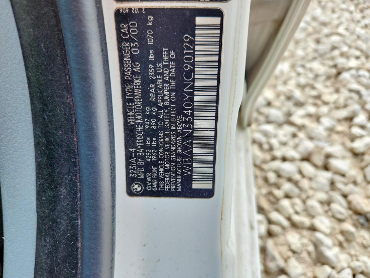 2000 Bmw 323 I White vin: WBAAN3340YNC90129
