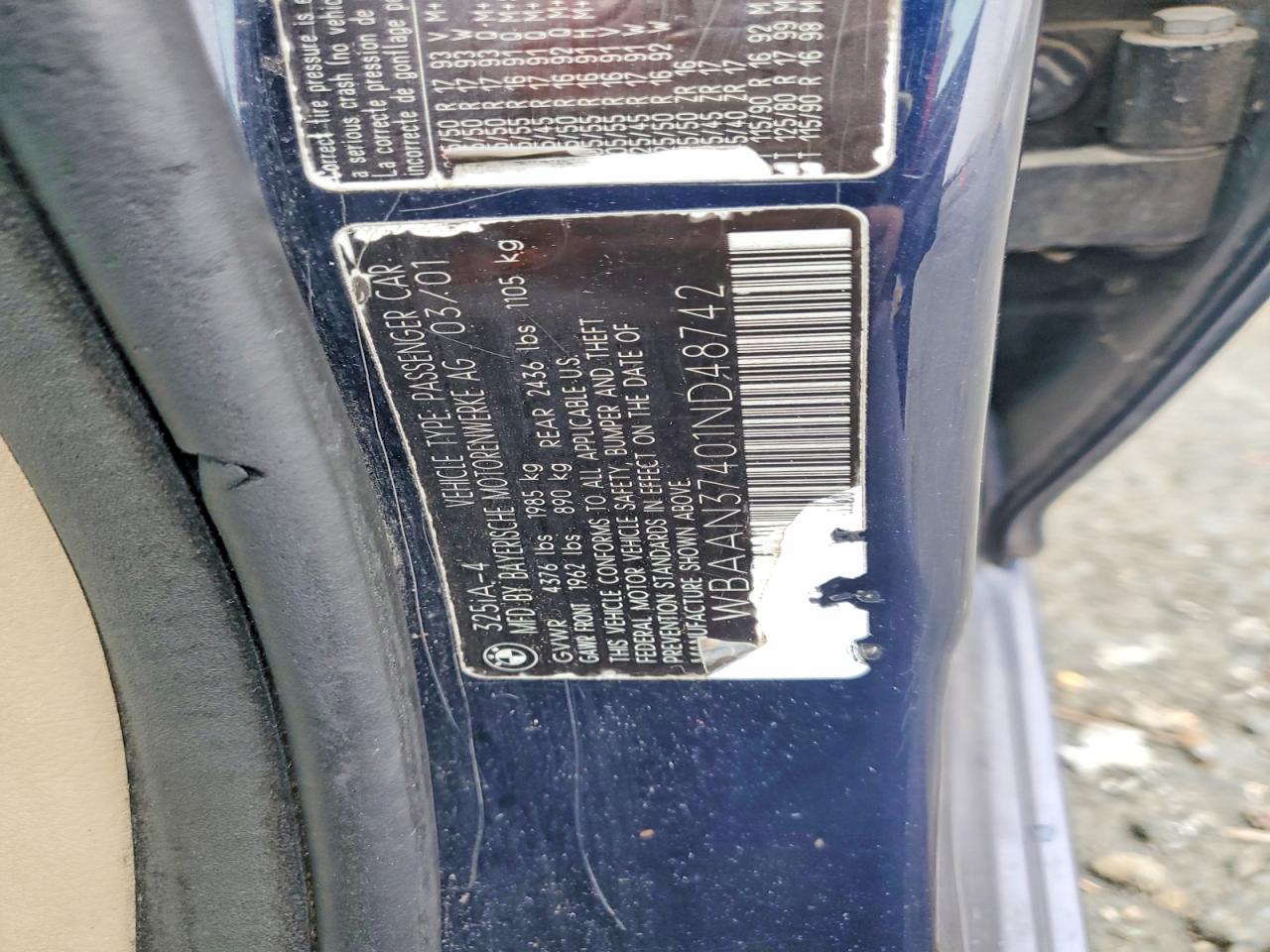 2001 Bmw Motorrad 325 I Blue vin: WBAAN37401ND48742