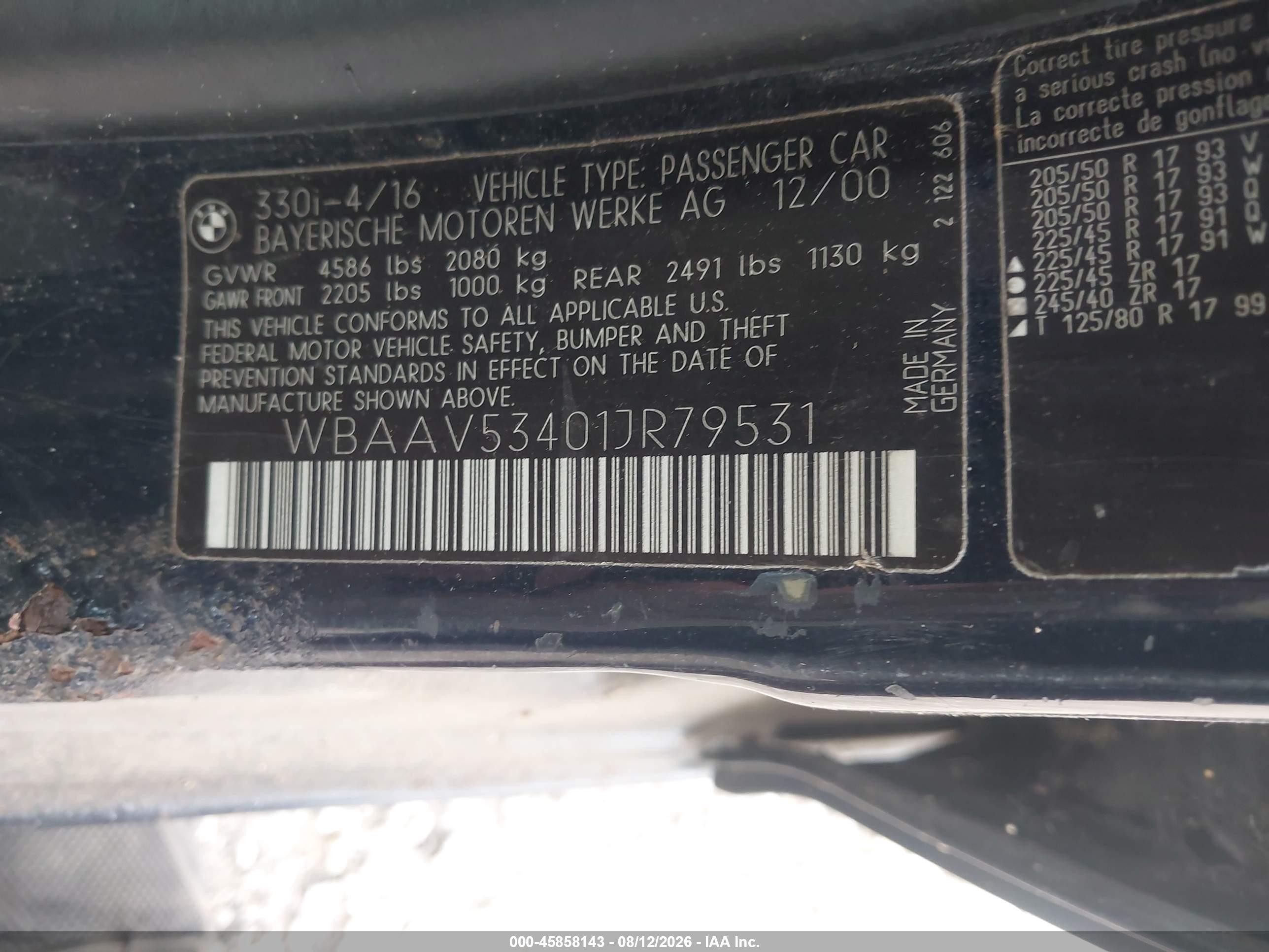2001 Bmw 330 I Blue vin: WBAAV53401JR79531