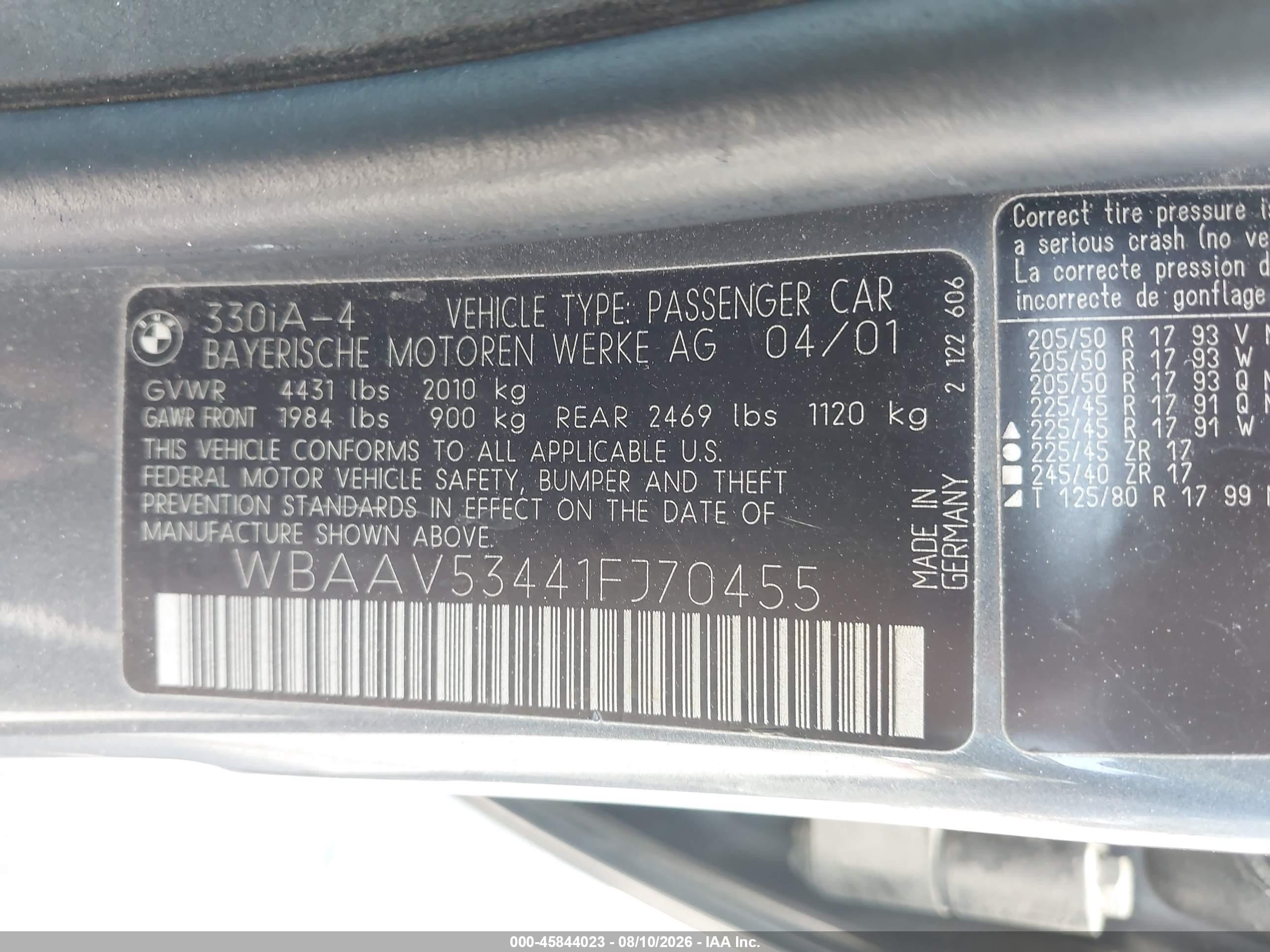 2001 Bmw 330i   Gray vin: WBAAV53441FJ70455