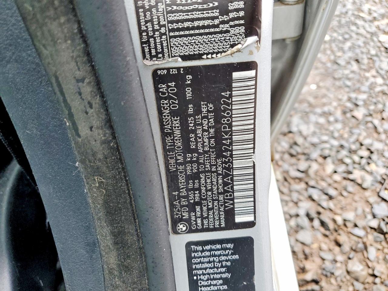 2004 Bmw 325 Silver vin: WBAAZ33424KP86224