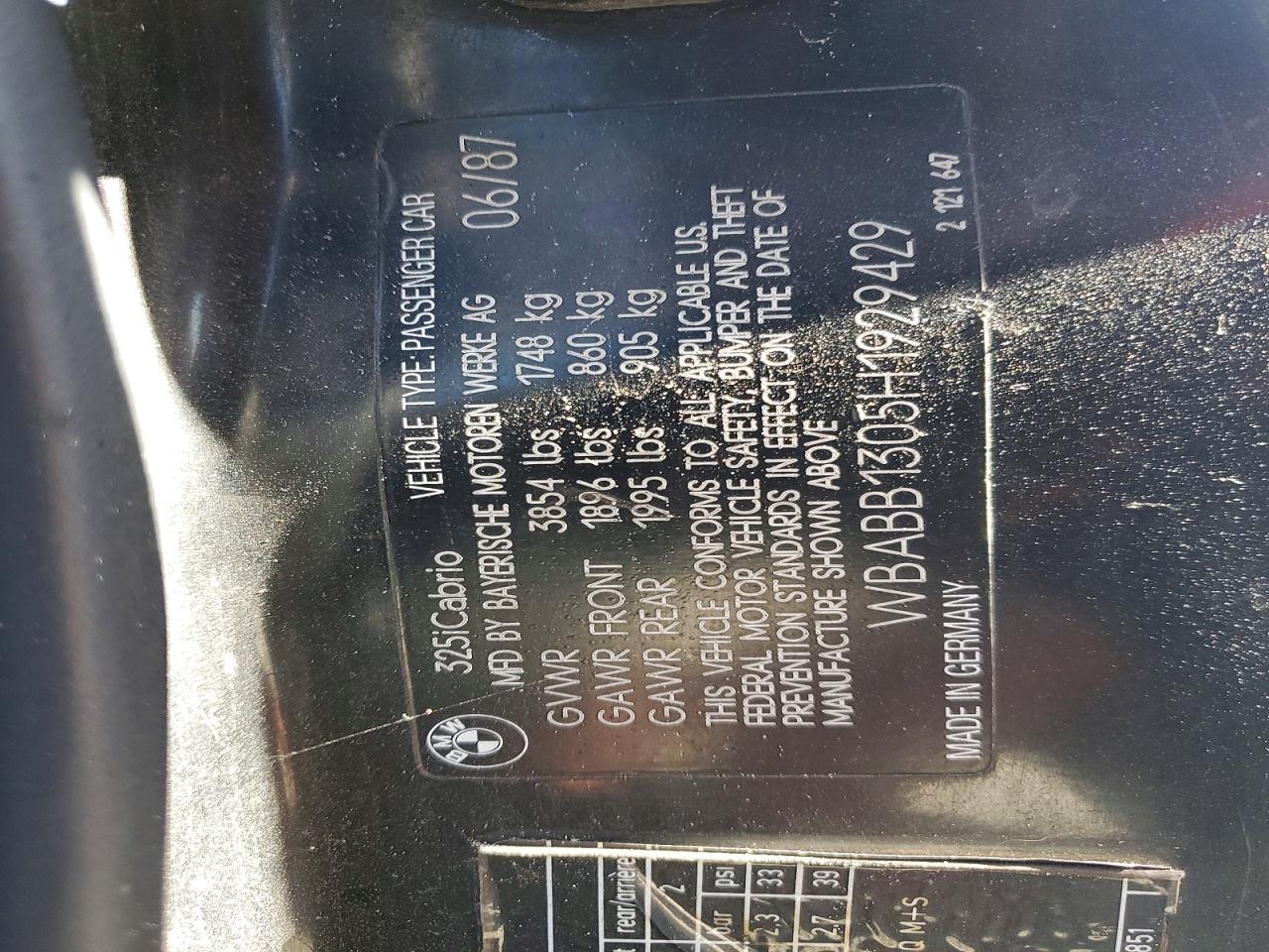 1987 Bmw 325 I Черный vin: WBABB1305H1929429