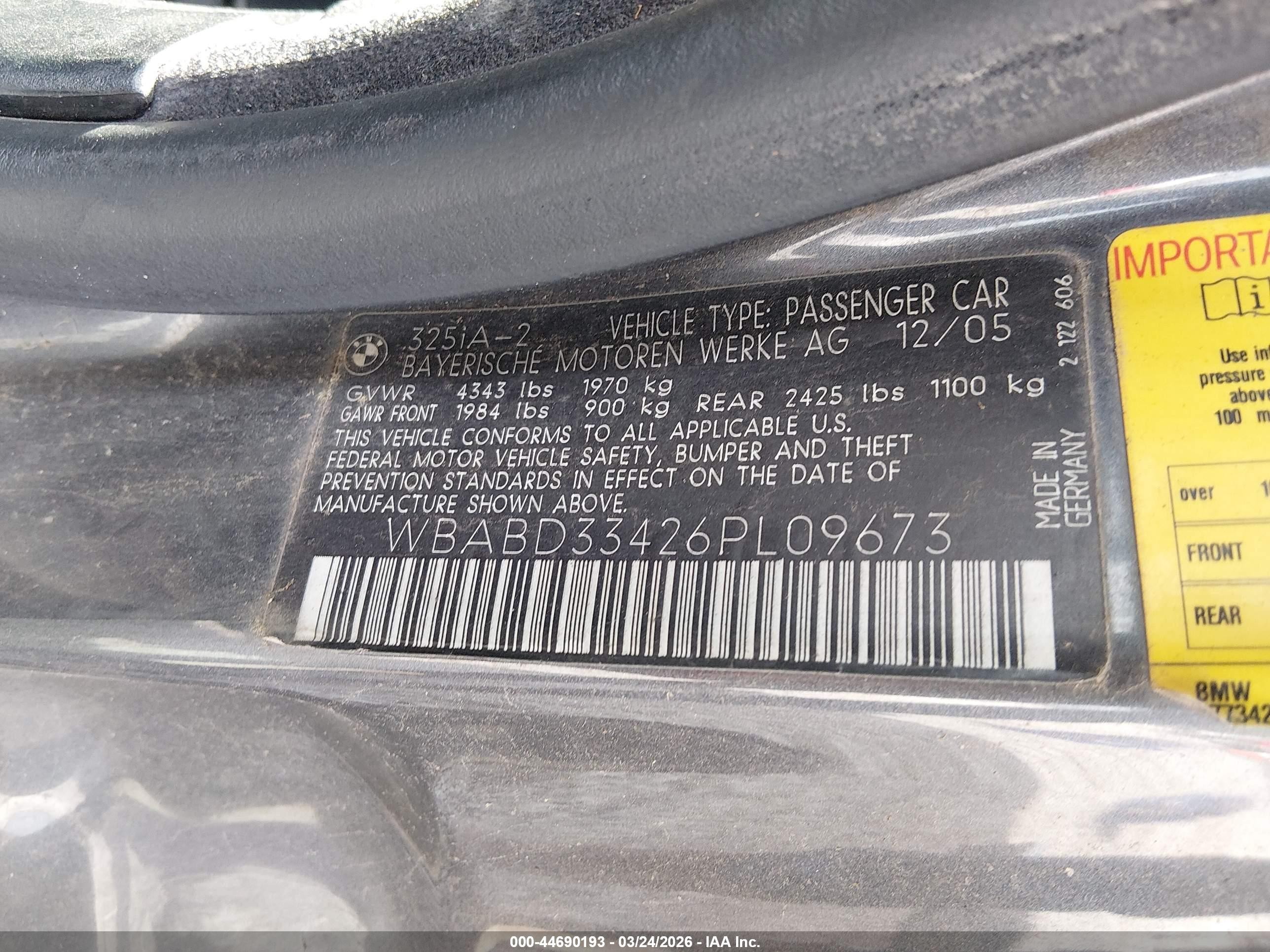 2006 Bmw 325ci   Gray vin: WBABD33426PL09673