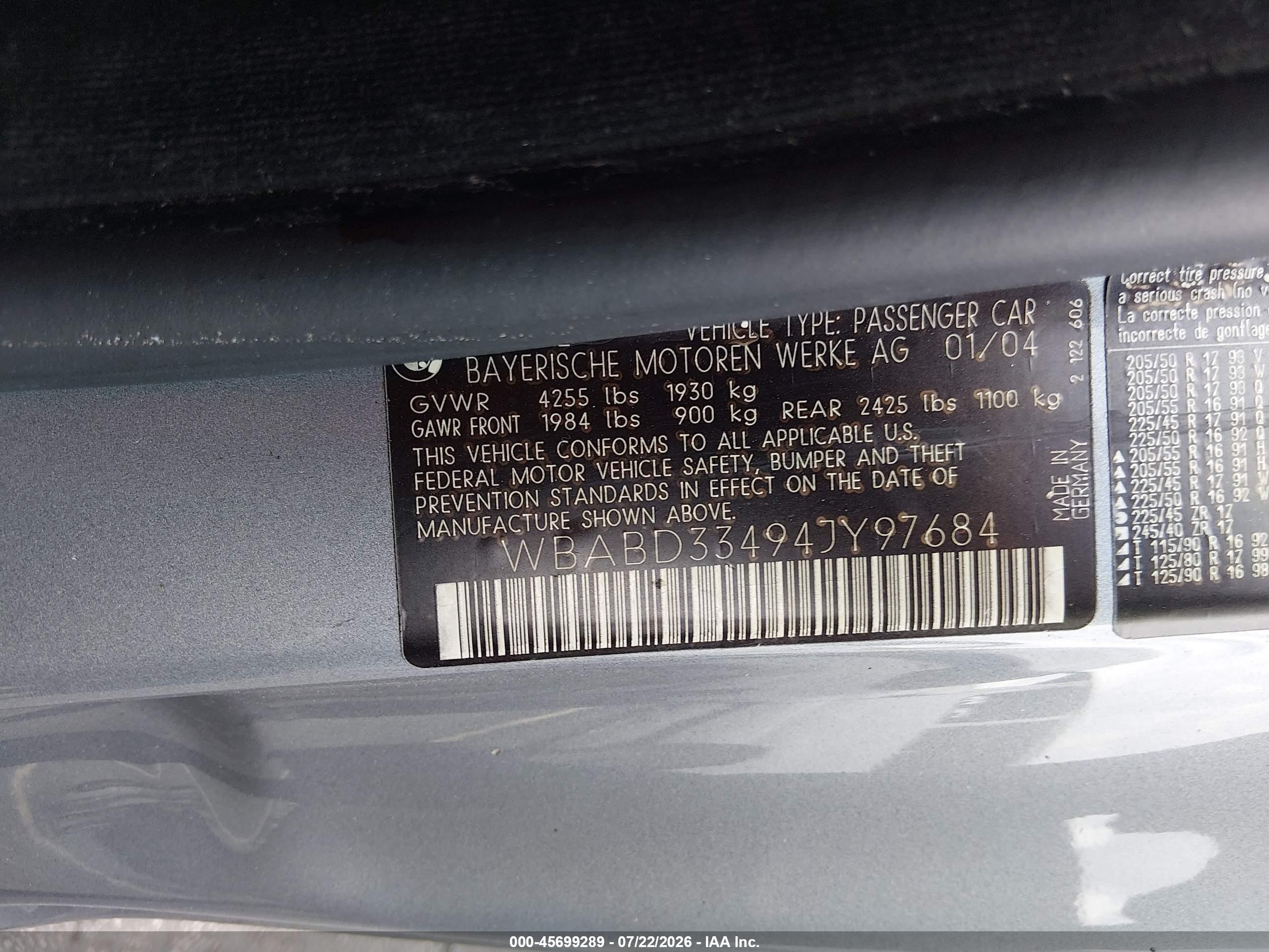 2004 Bmw 325ci   Gray vin: WBABD33494JY97684