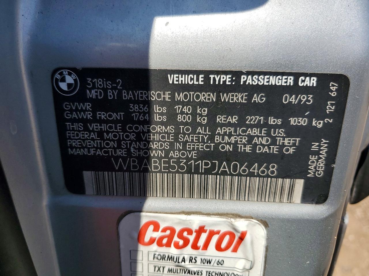 1993 Bmw 318 Is Silver vin: WBABE5311PJA06468