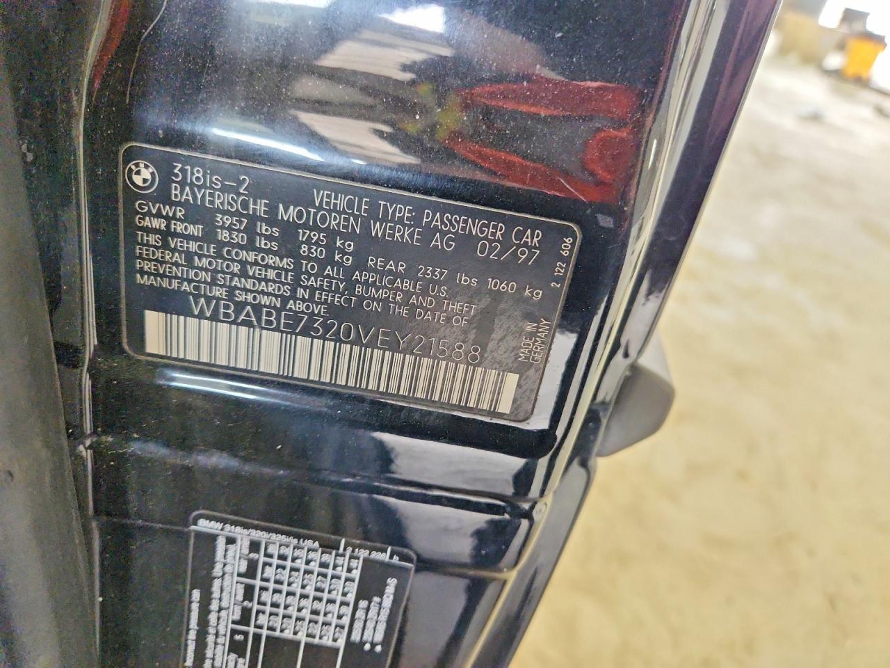 1997 Bmw 318 Is Черный vin: WBABE7320VEY21588