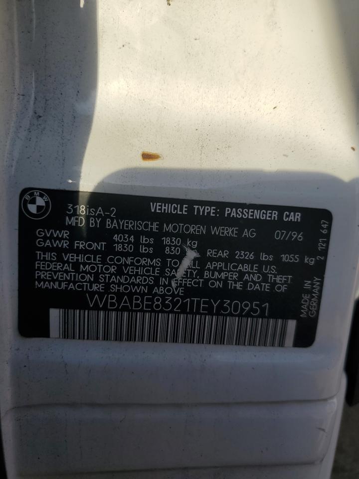 1996 Bmw 318 Is Automatic White vin: WBABE8321TEY30951