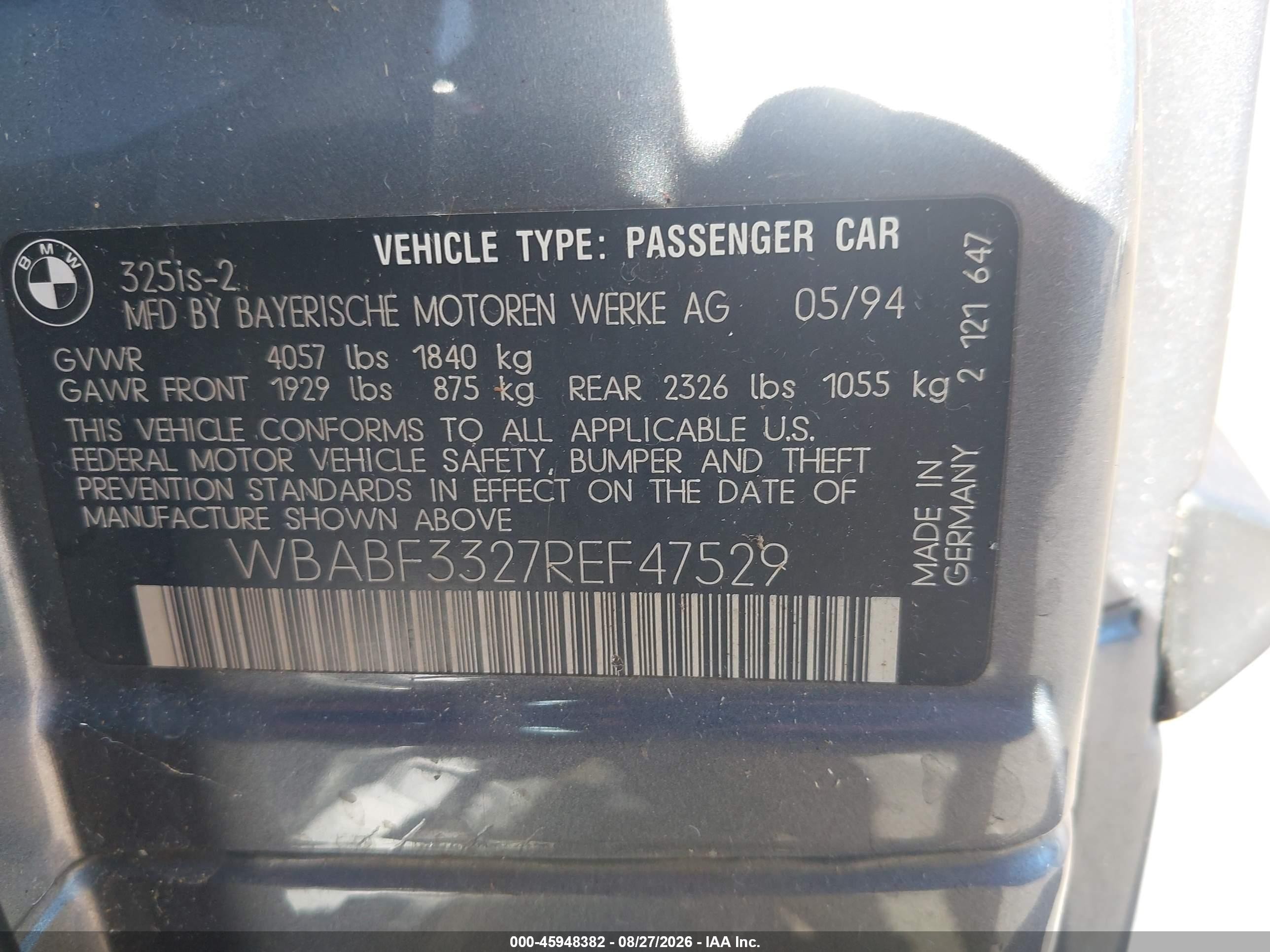 1994 Bmw 325 Is Gray vin: WBABF3327REF47529