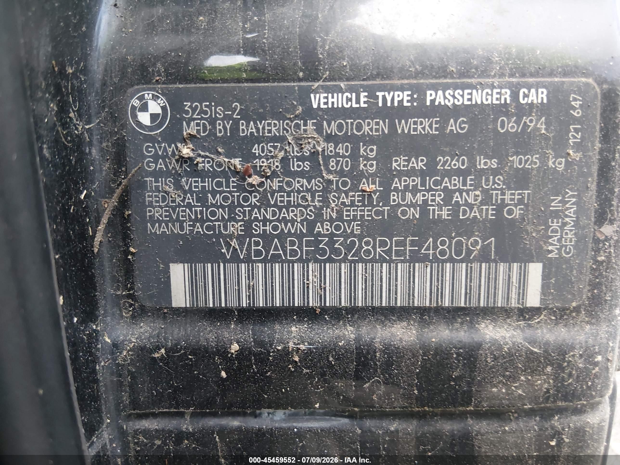 1994 Bmw 325 Is Black vin: WBABF3328REF48091