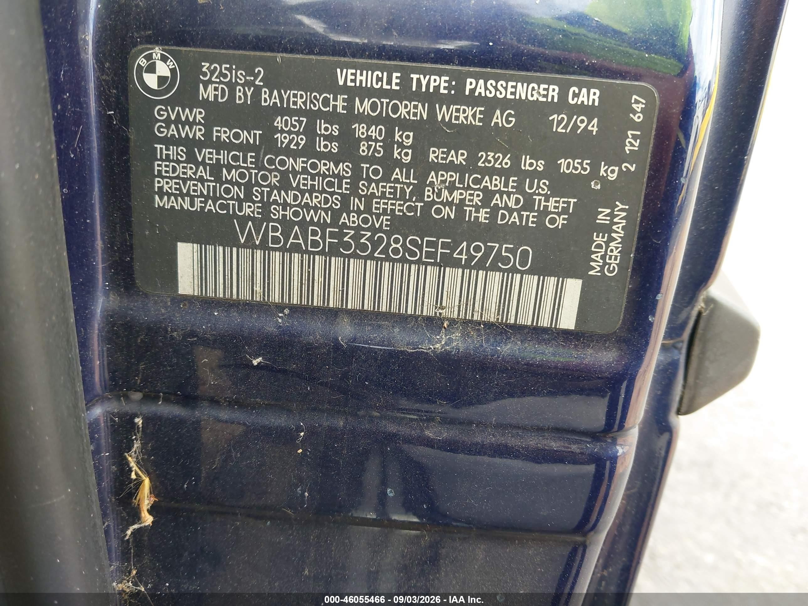 1995 Bmw 325 Is Blue vin: WBABF3328SEF49750