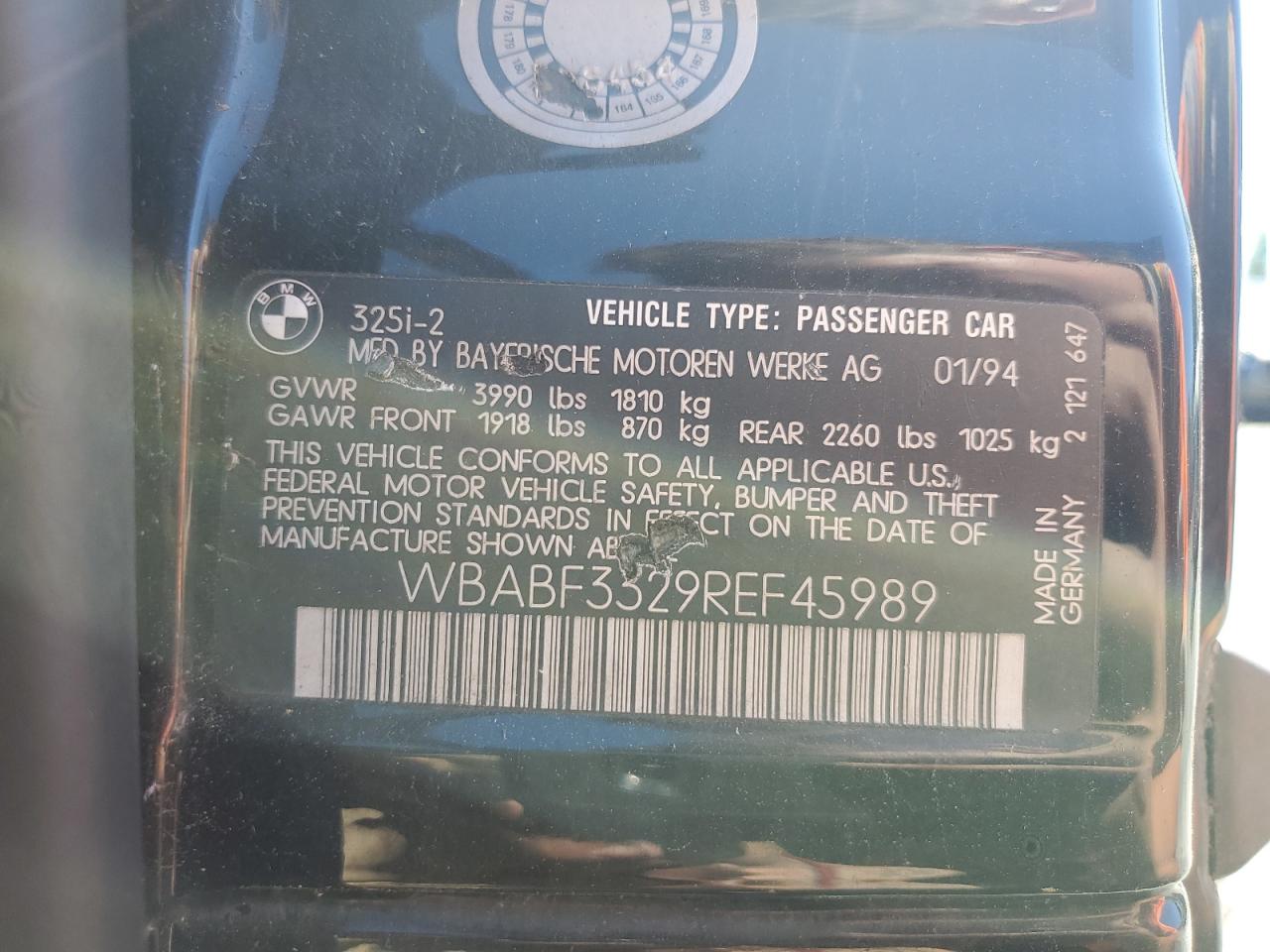 1994 Bmw 325 Is Черный vin: WBABF3329REF45989