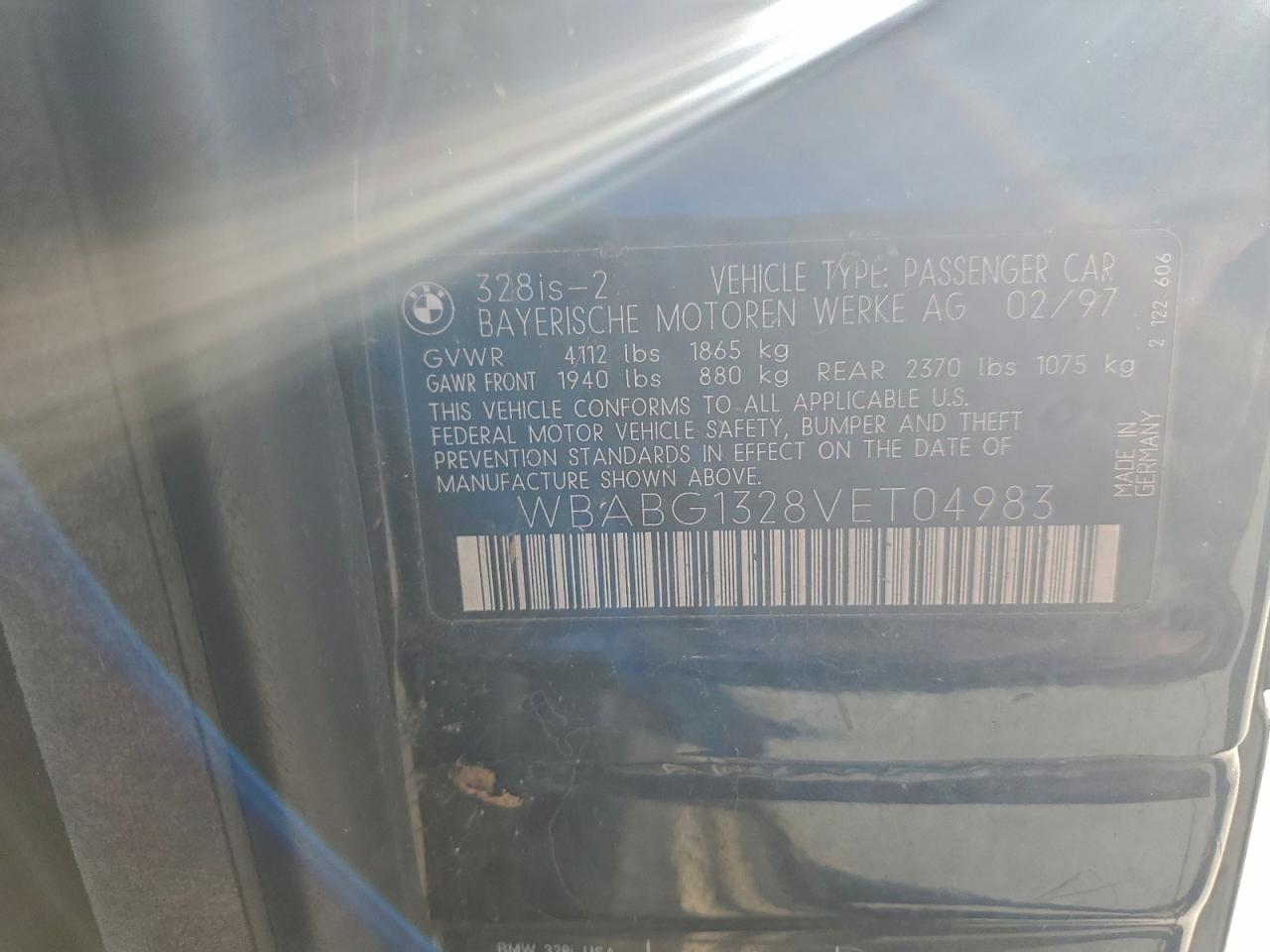 1997 Bmw 328 Is Black vin: WBABG1328VET04983