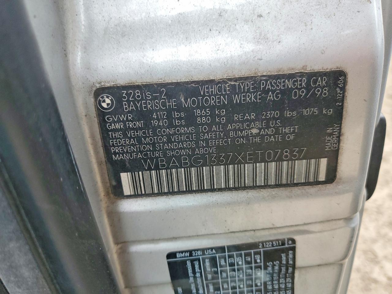 1999 Bmw 328 Is Серебряный vin: WBABG1337XET07837