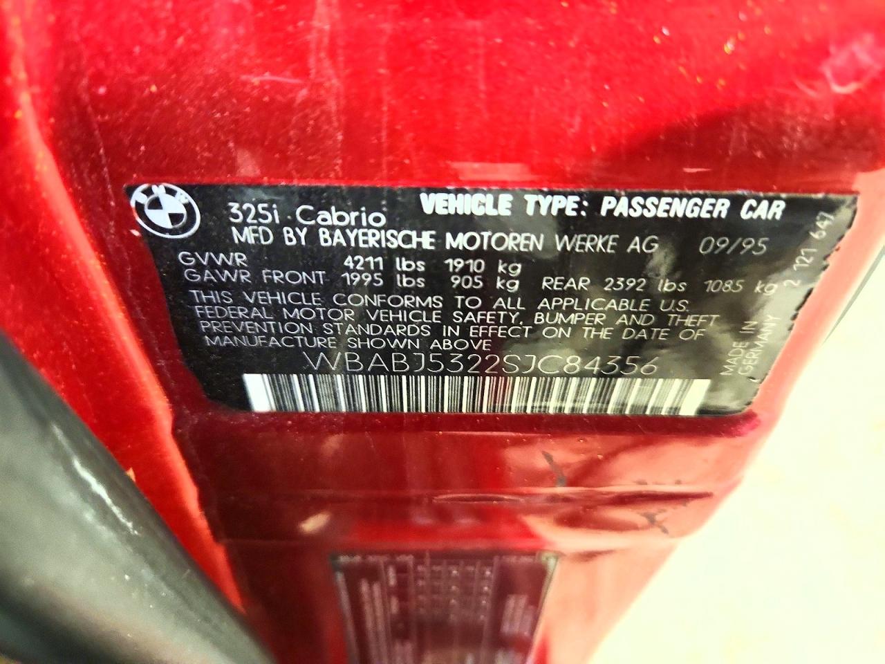 1995 Bmw 325 Ic Red vin: WBABJ5322SJC84356