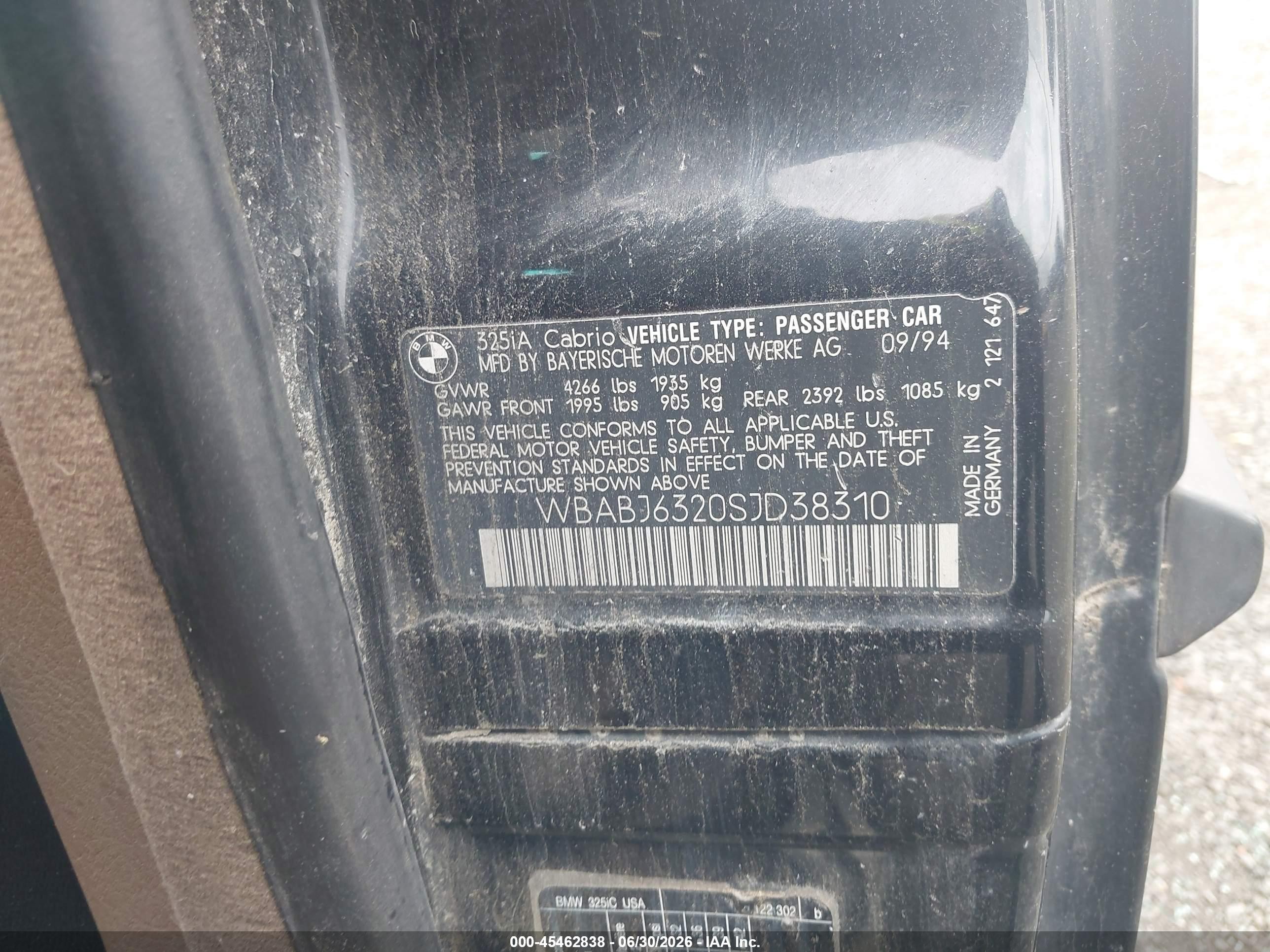 1995 Bmw 325 Ic Automatic Черный vin: WBABJ6320SJD38310
