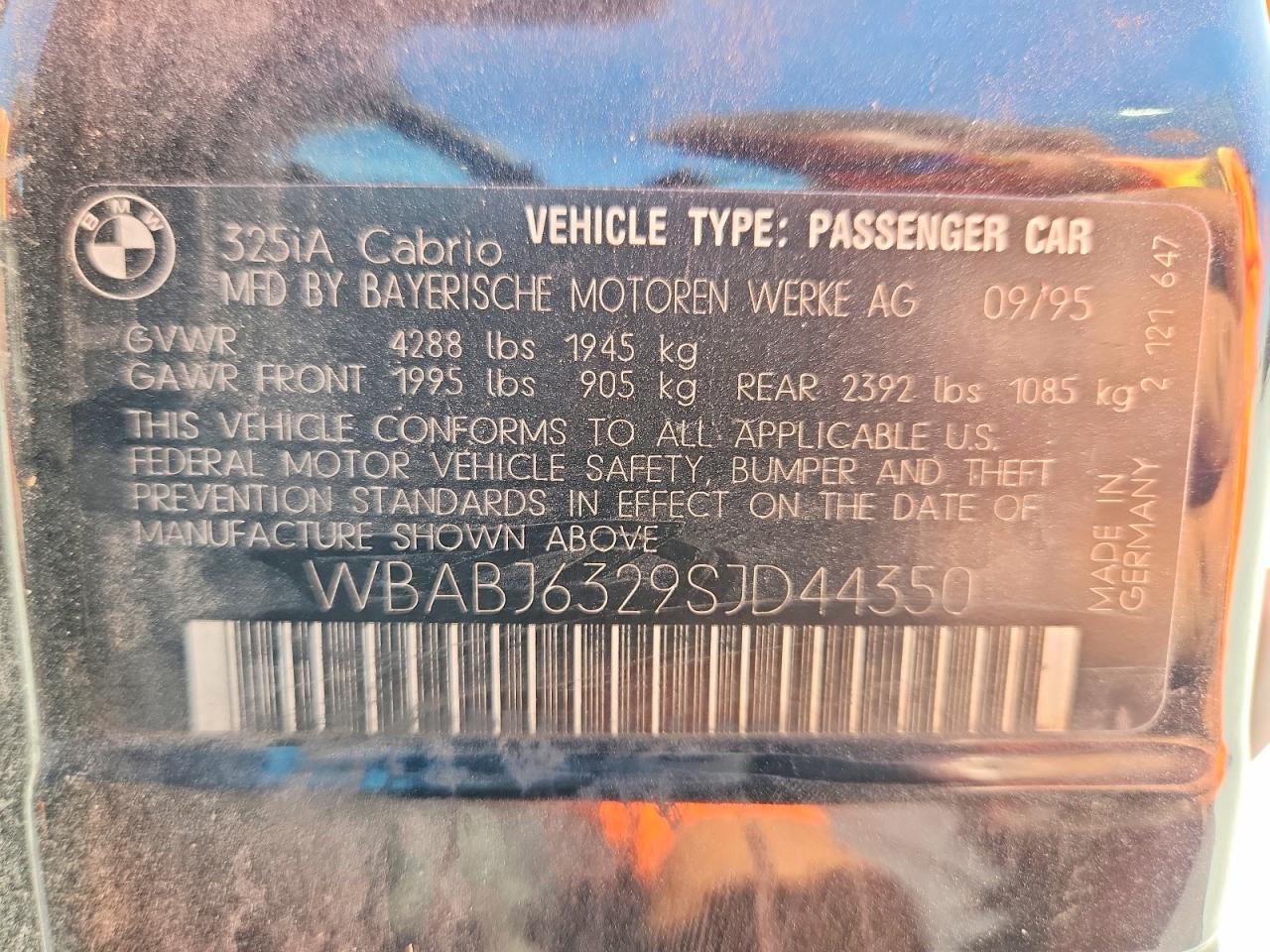1995 Bmw 325 Ic Automatic Black vin: WBABJ6329SJD44350