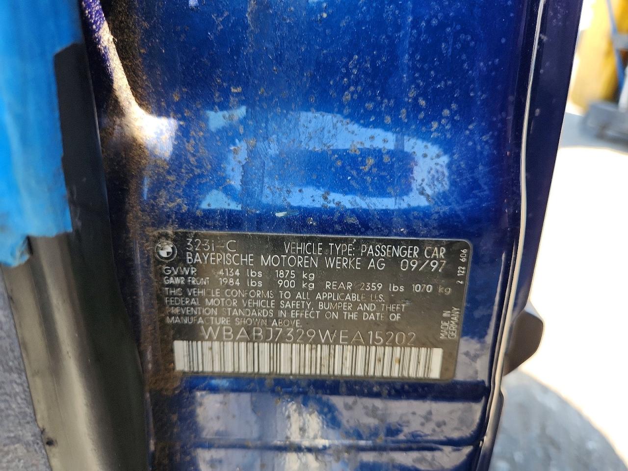 1998 Bmw 323 Ic Blue vin: WBABJ7329WEA15202