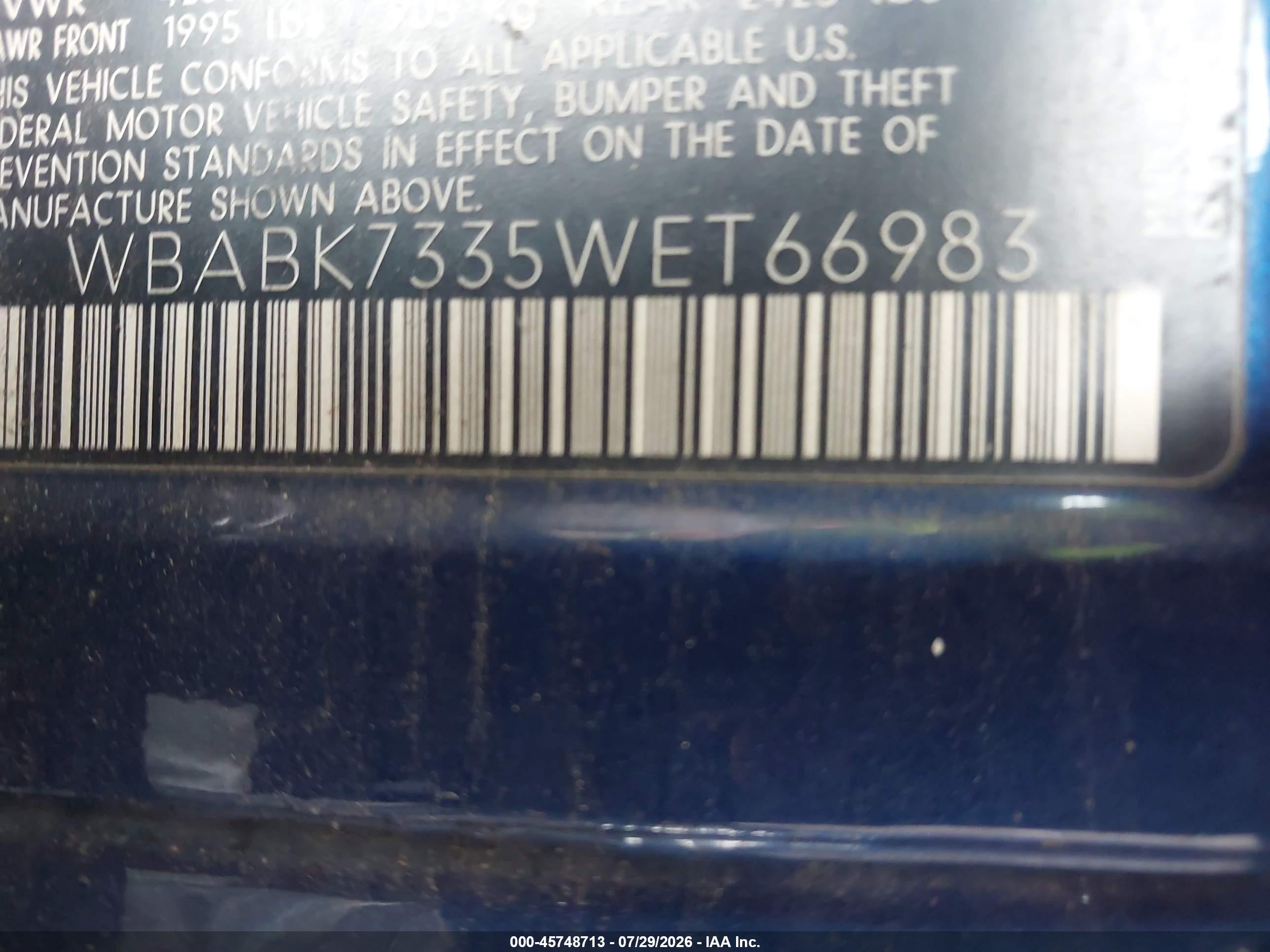 1998 Bmw 328ic   Blue vin: WBABK7335WET66983