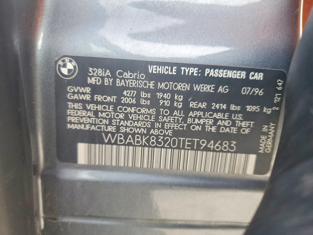 1996 Bmw 328 Ic Automatic Gray vin: WBABK8320TET94683