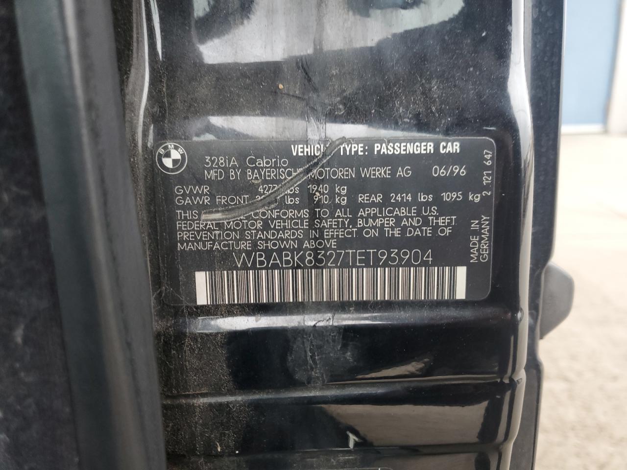 1996 Bmw 328 Ic Automatic Black vin: WBABK8327TET93904