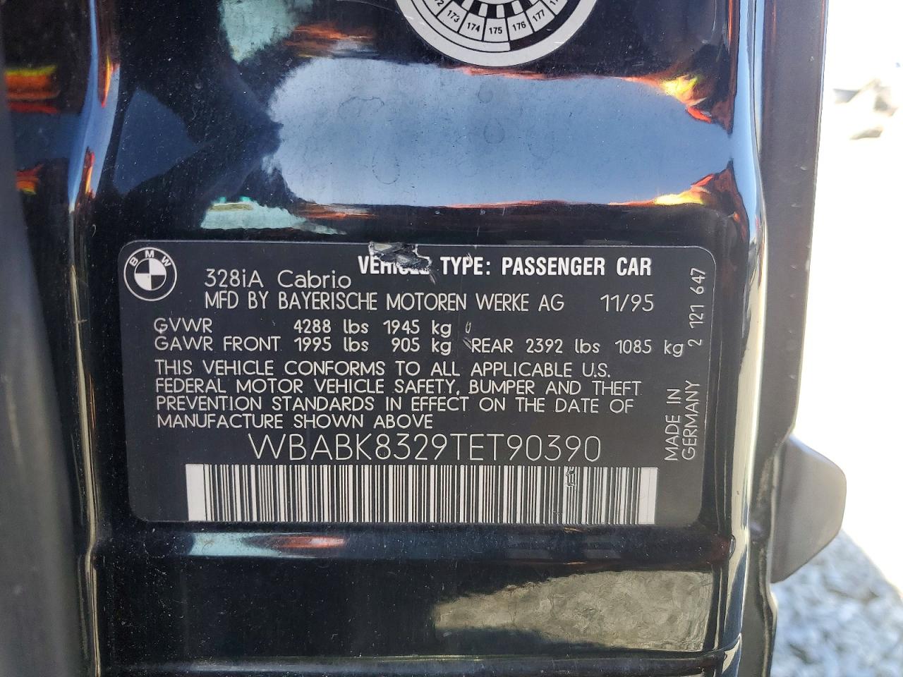 1996 Bmw 328 Ic Automatic Черный vin: WBABK8329TET90390