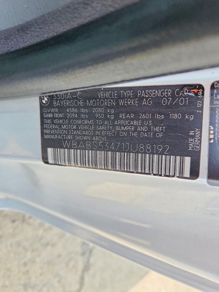 2001 Bmw 330 Ci Silver vin: WBABS53471JU88192