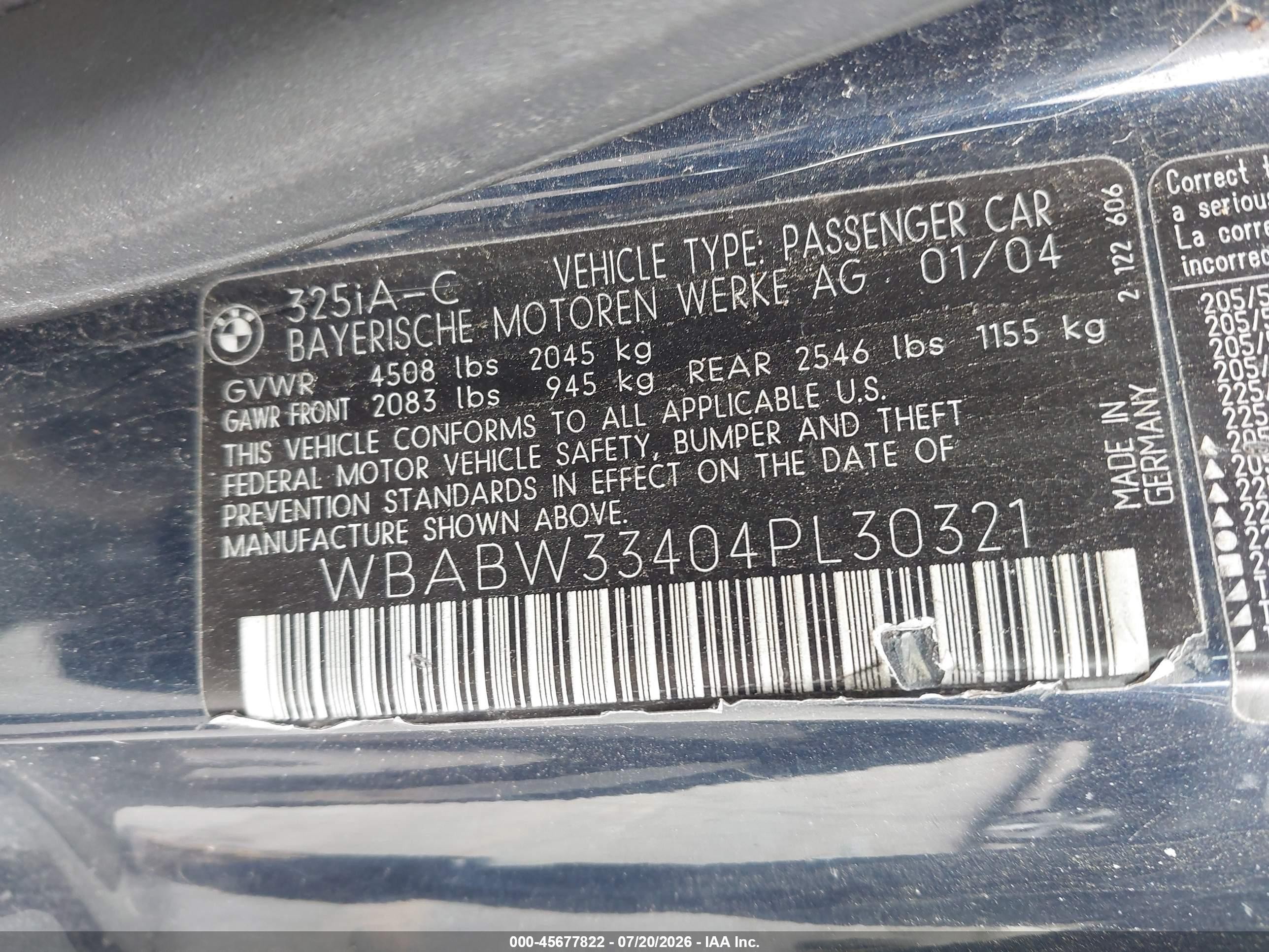 2004 Bmw 325ci   Black vin: WBABW33404PL30321