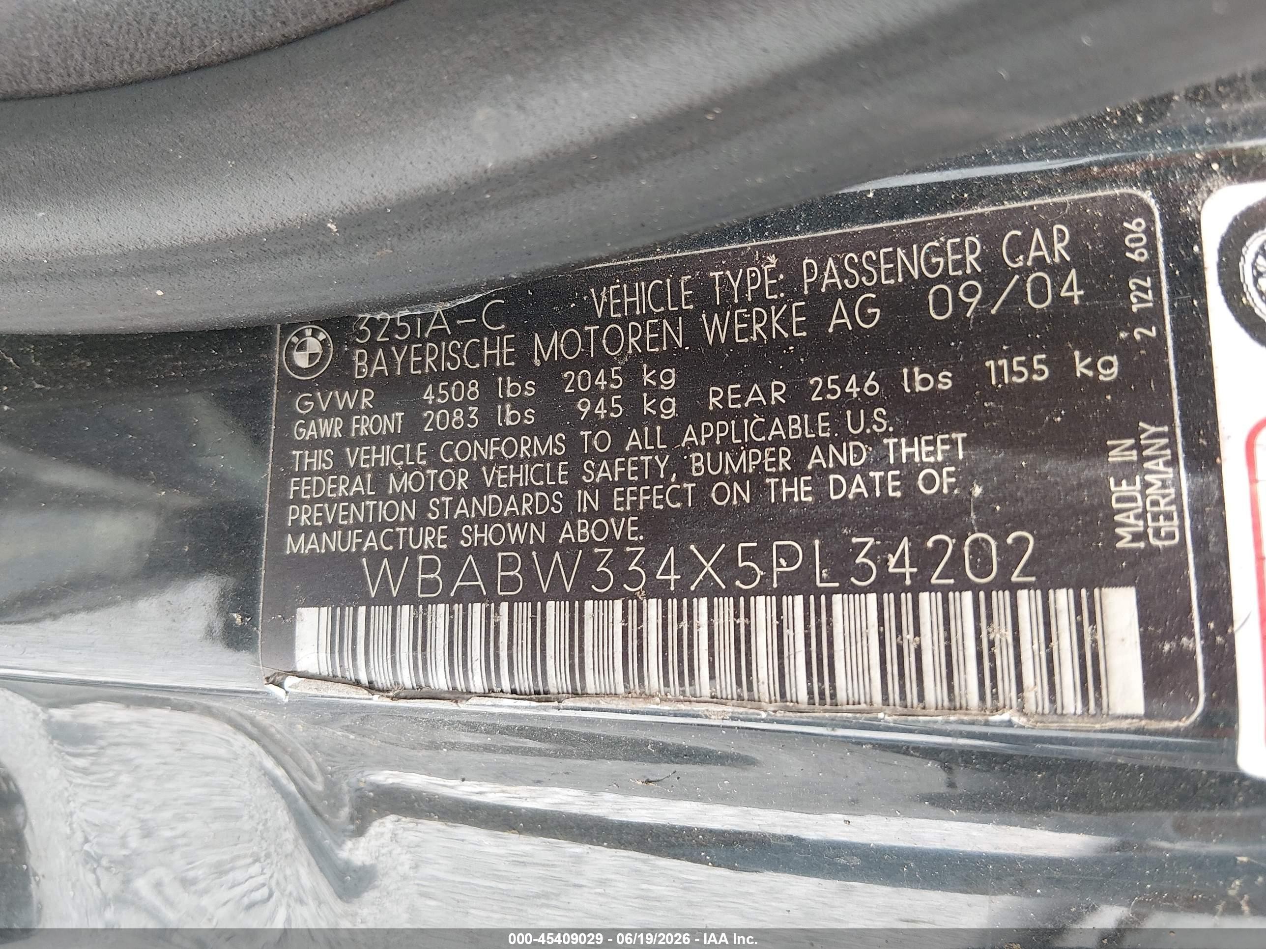 2005 Bmw 325ci   Black vin: WBABW334X5PL34202