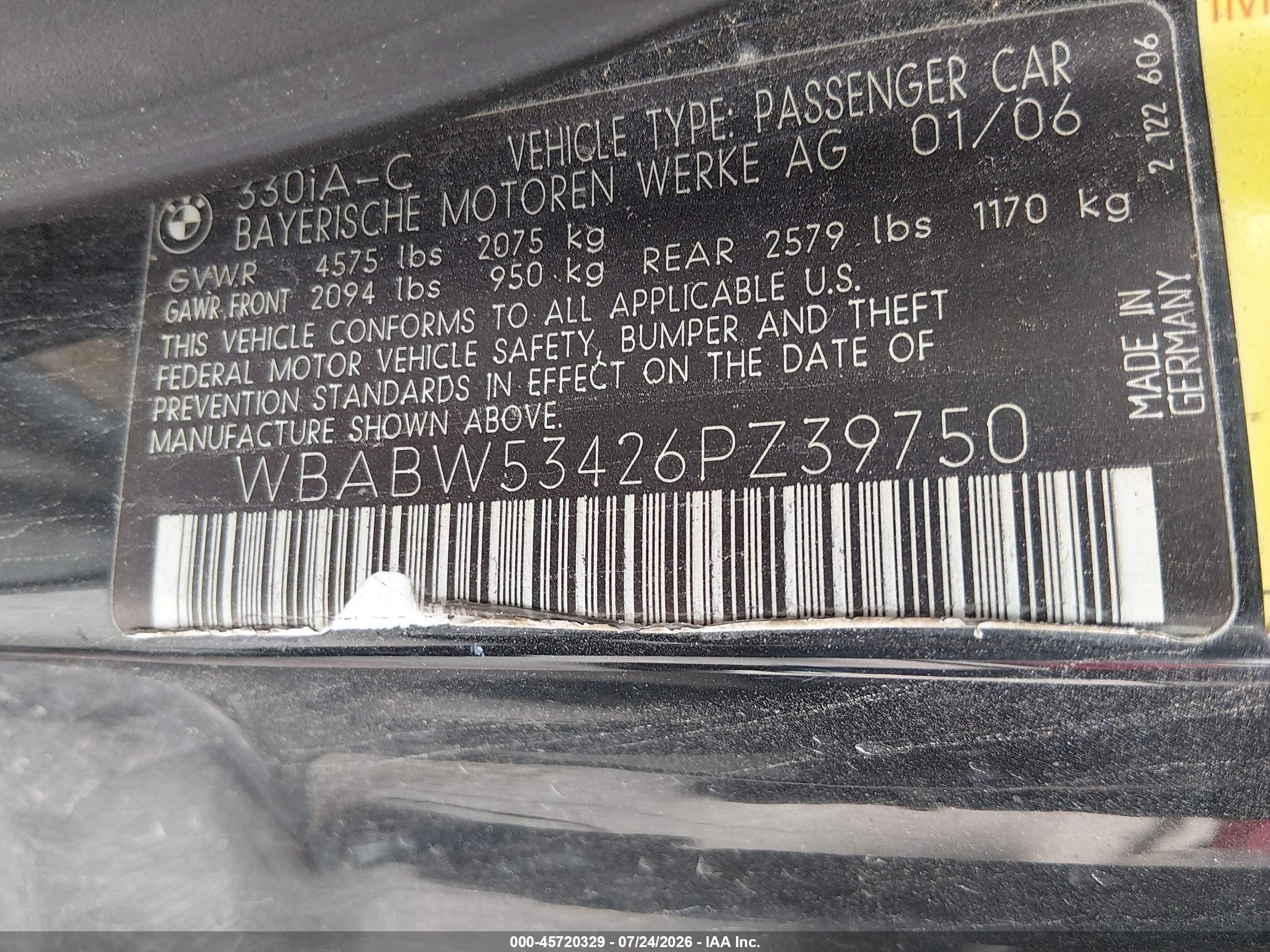 2006 Bmw 330ci   Black vin: WBABW53426PZ39750