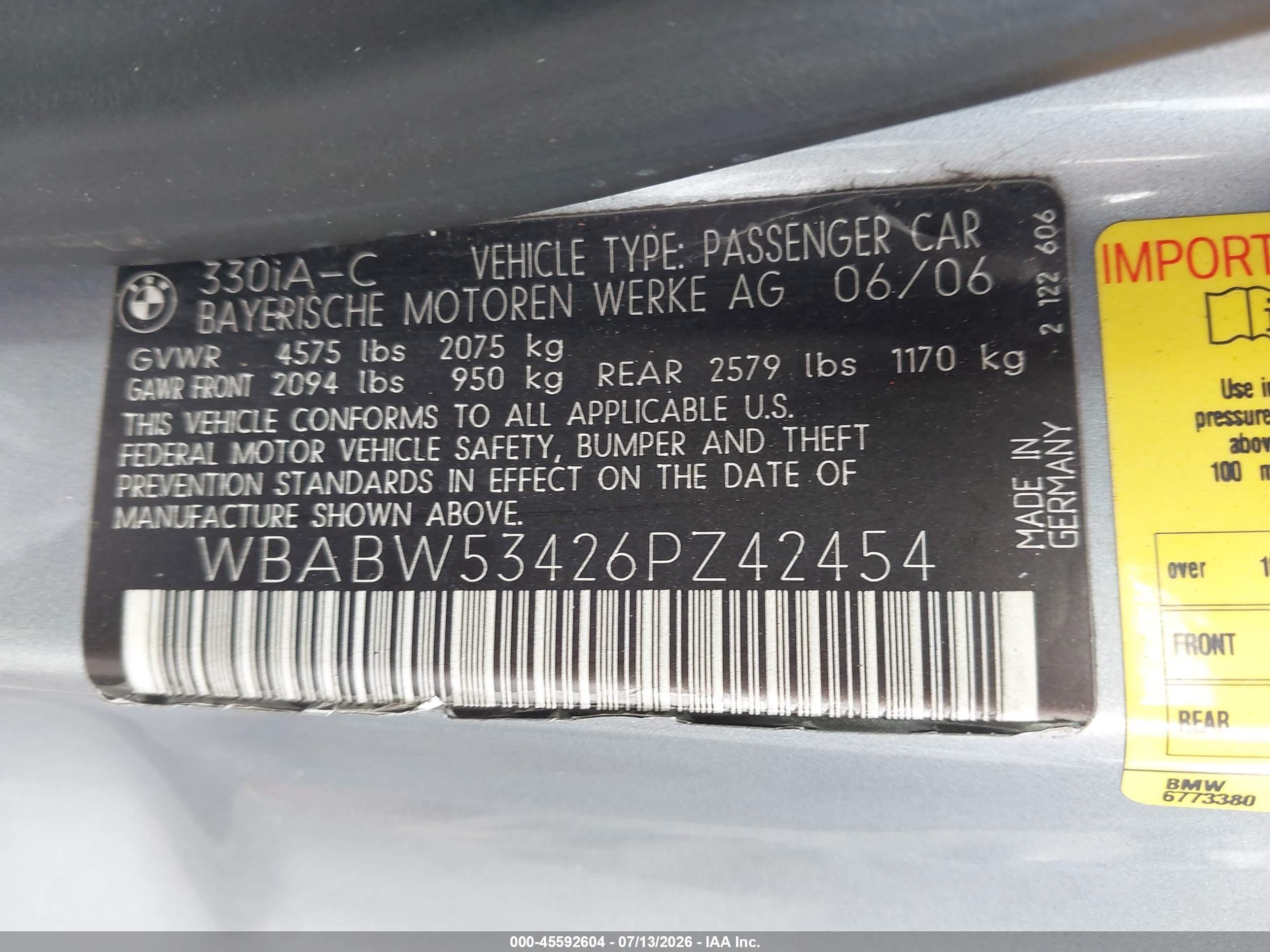 2006 Bmw 330ci   Silver vin: WBABW53426PZ42454