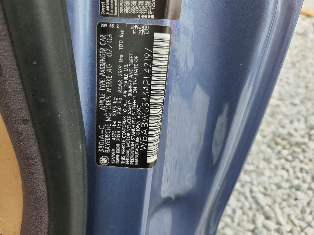 2004 Bmw 330 Ci Blue vin: WBABW53434PL42197