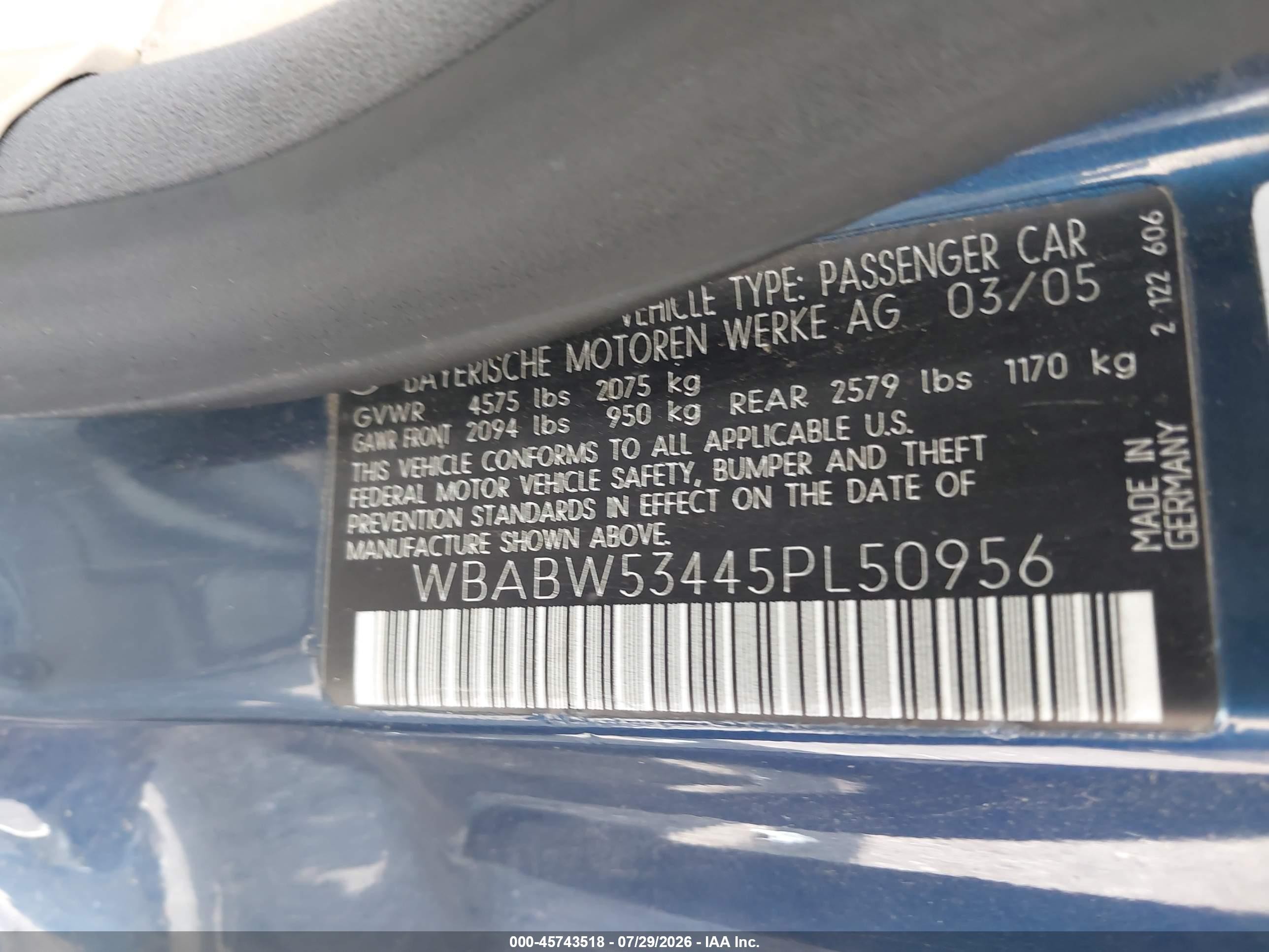 2005 Bmw 330ci   Синий vin: WBABW53445PL50956