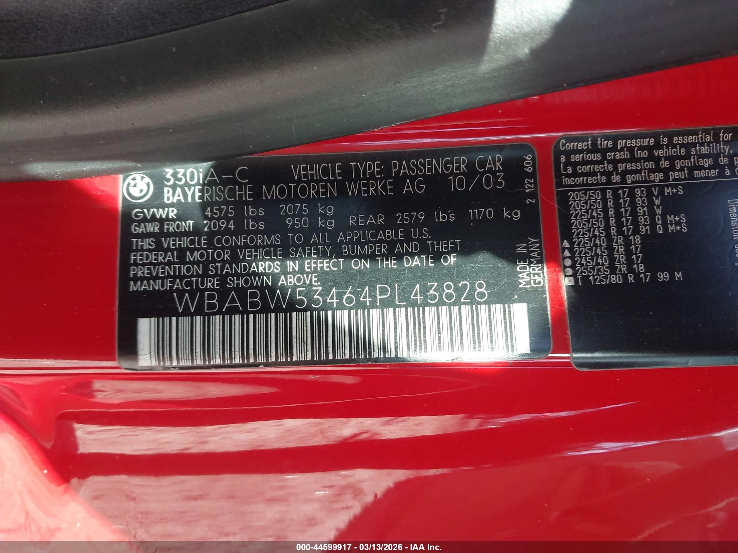 2004 Bmw 330ci Red vin: WBABW53464PL43828