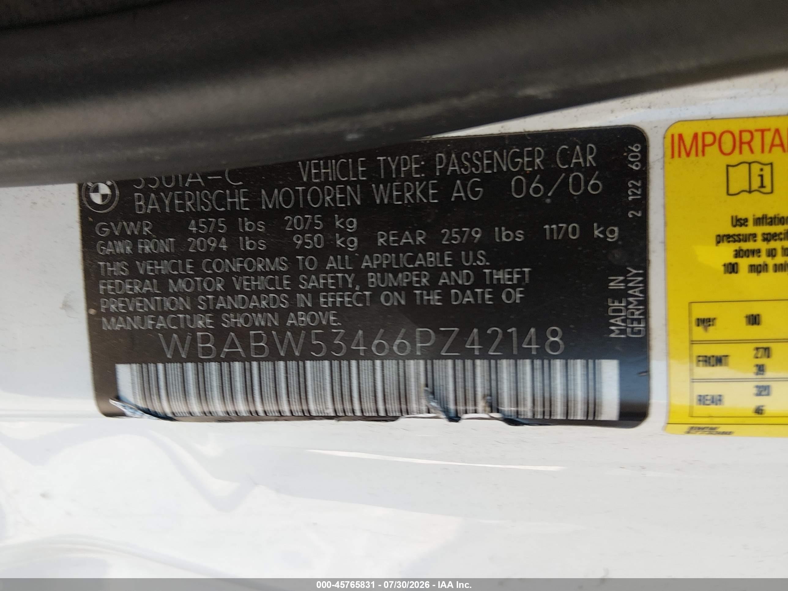 2006 Bmw 330ci   White vin: WBABW53466PZ42148