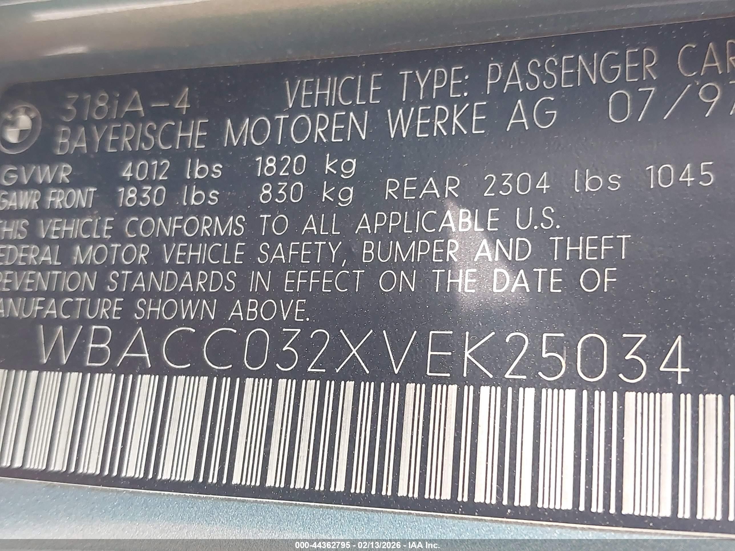 1997 Bmw 318i   Green vin: WBACC032XVEK25034