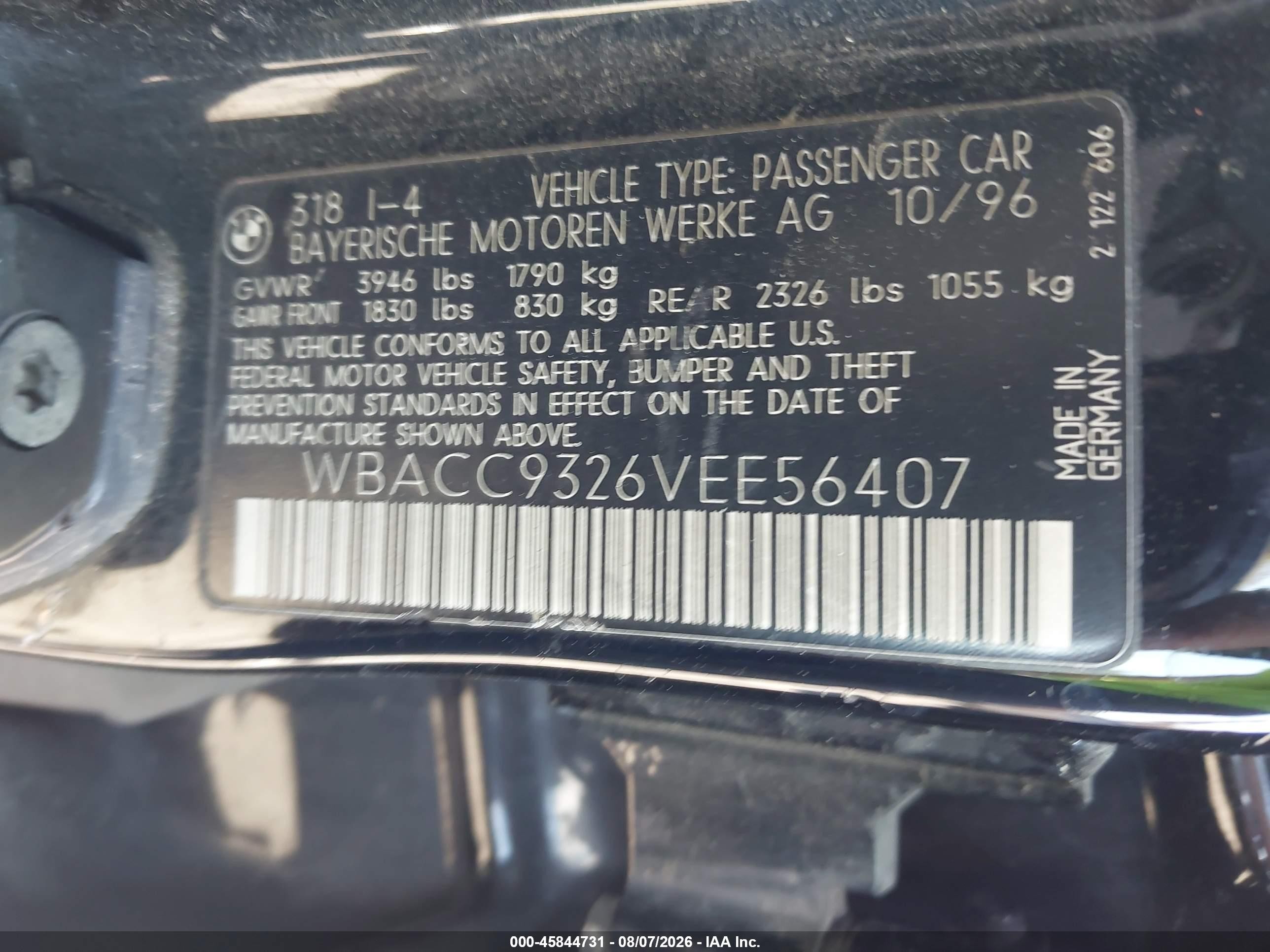 1997 Bmw 318i   Черный vin: WBACC9326VEE56407