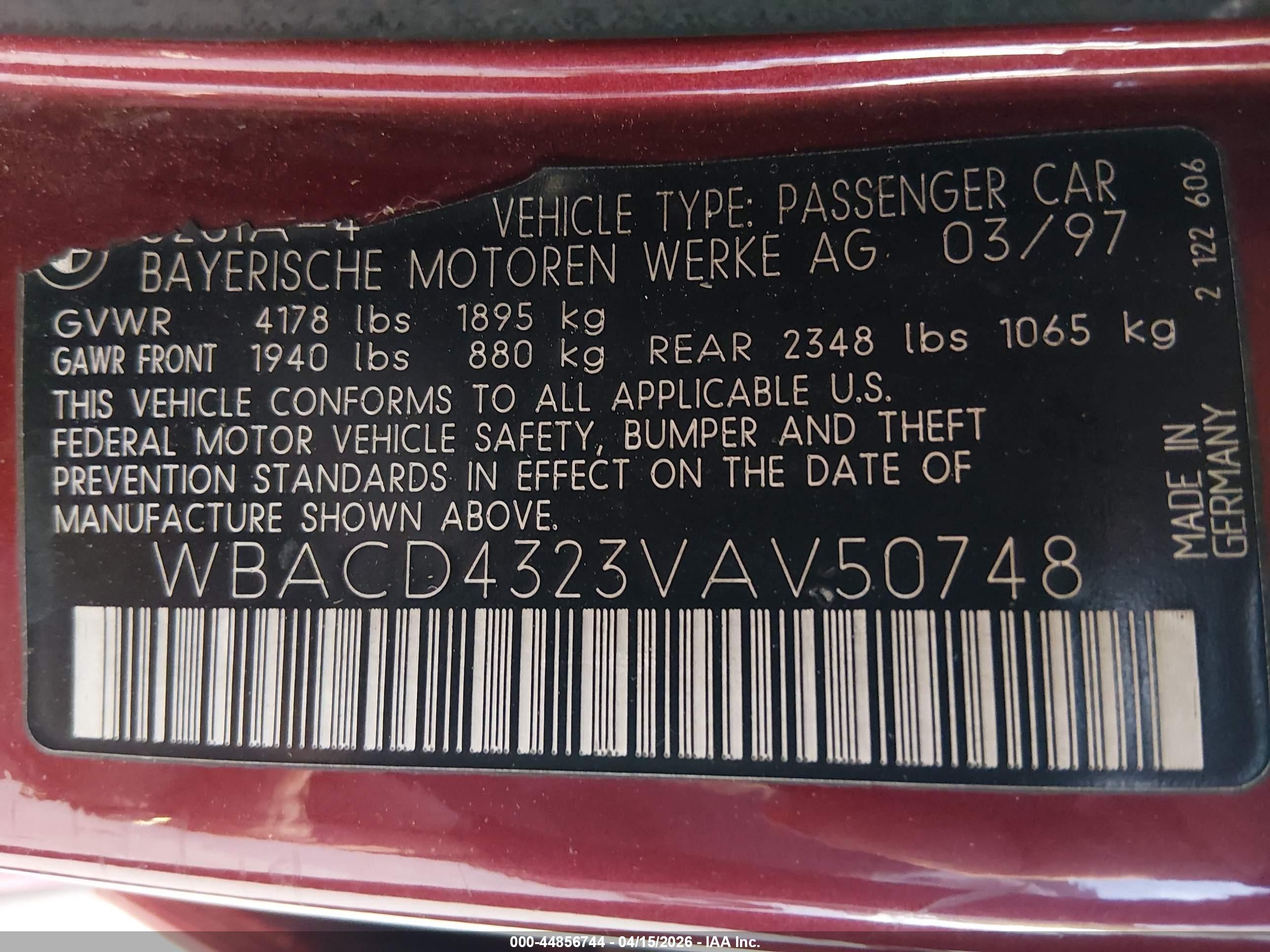 1997 Bmw 328i   Red vin: WBACD4323VAV50748
