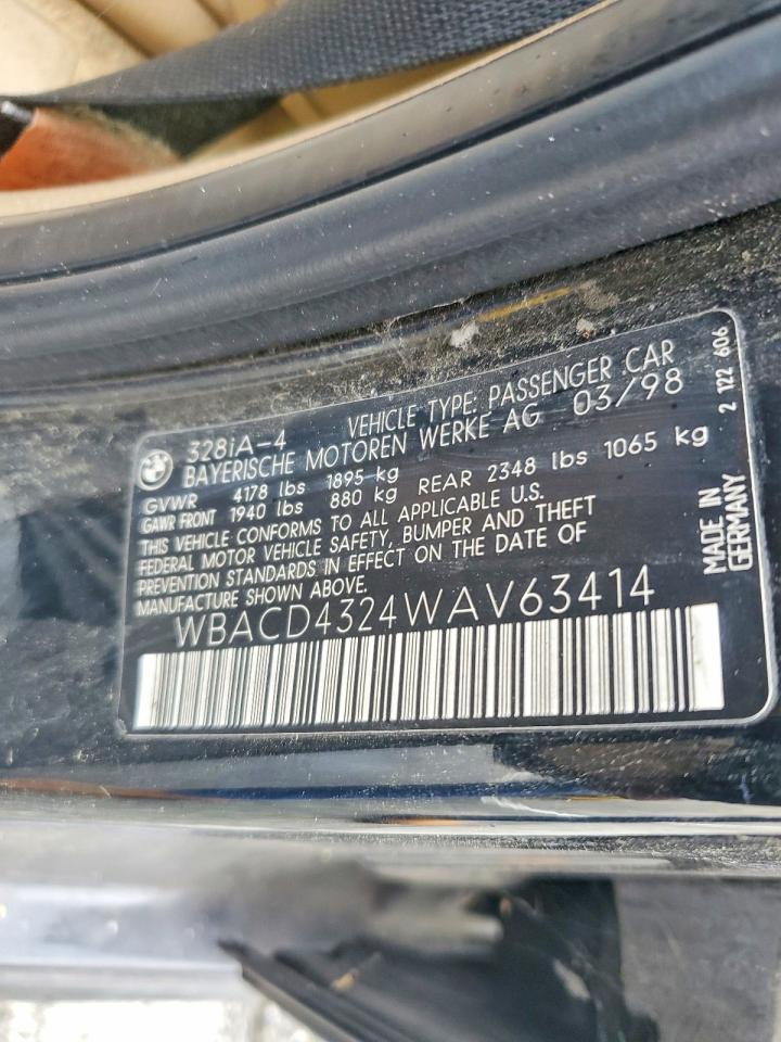 1998 Bmw 328 I Automatic Blue vin: WBACD4324WAV63414
