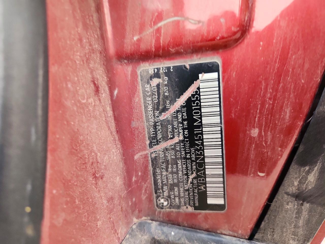 2001 Bmw Z3 2.5 Burgundy vin: WBACN33451LM01555