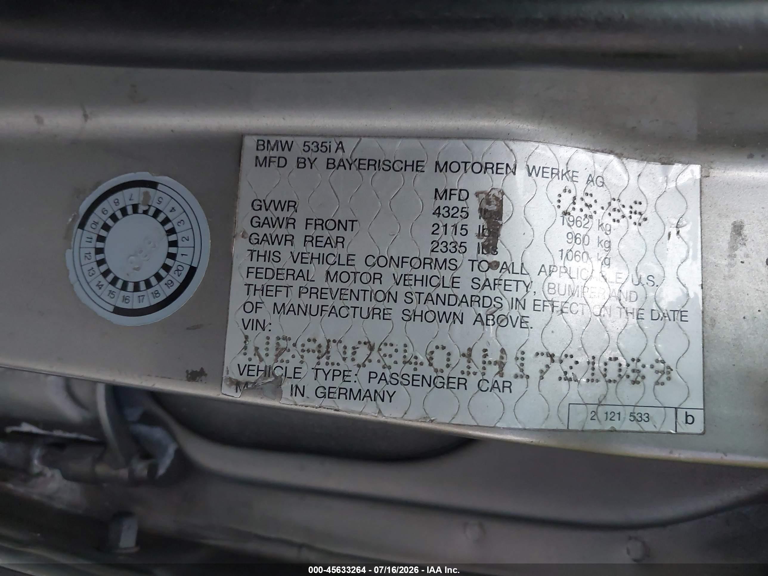 1987 Bmw 535 I Automatic Gray vin: WBADC8401H1721089
