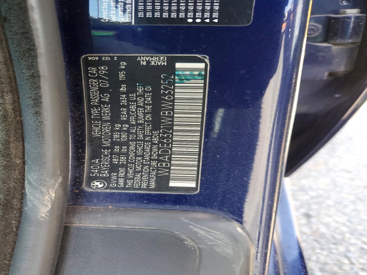 1998 Bmw Motorrad 540 Blue vin: WBADE6321WBW63252