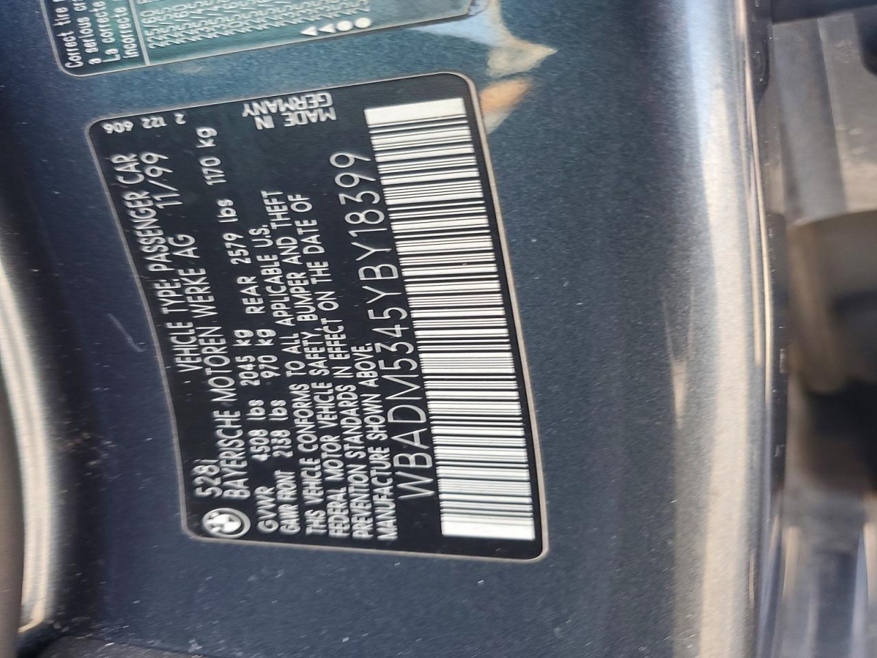 2000 Bmw 528 I Blue vin: WBADM5345YBY18399