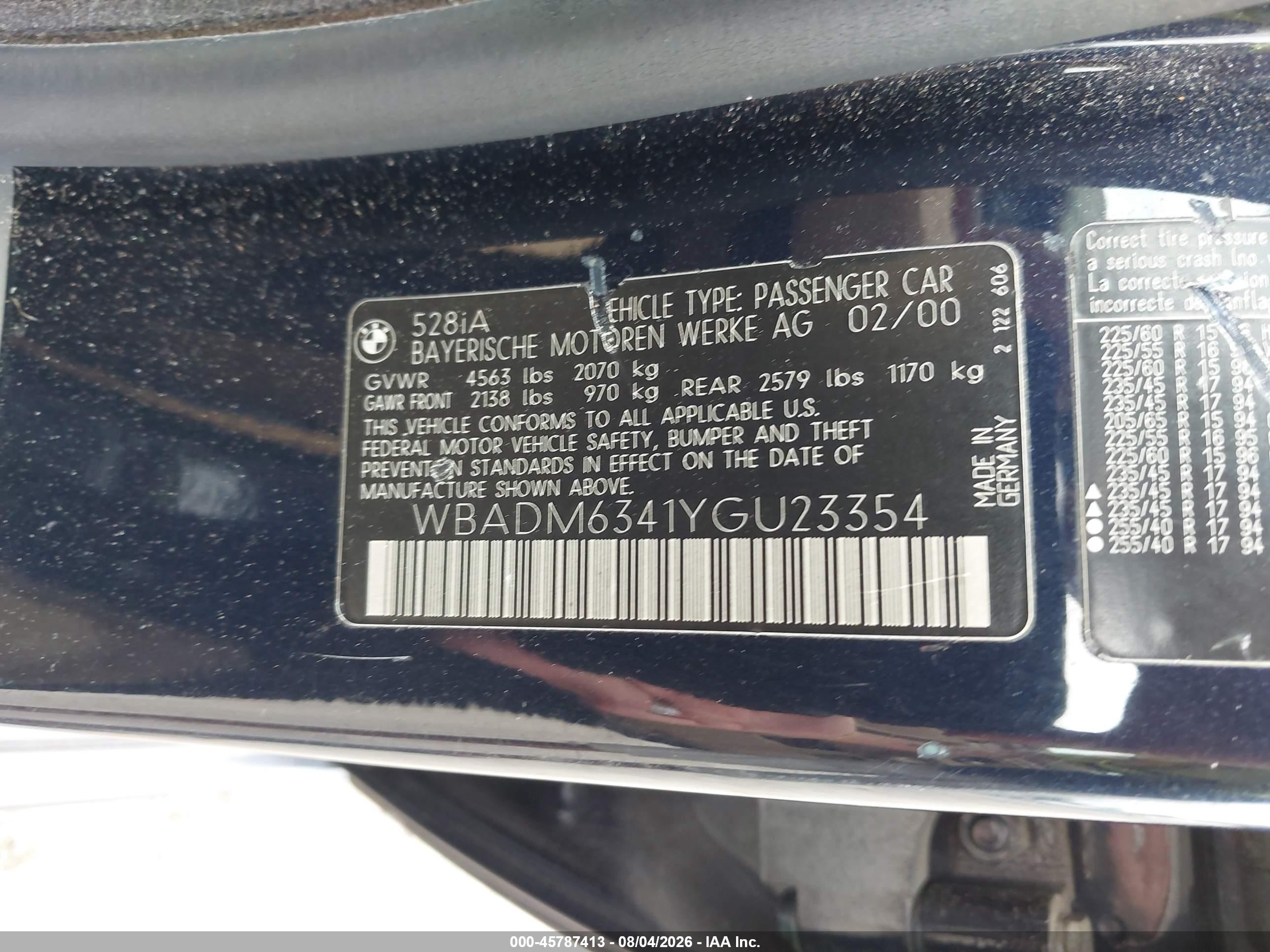 2000 Bmw 528ia   Blue vin: WBADM6341YGU23354