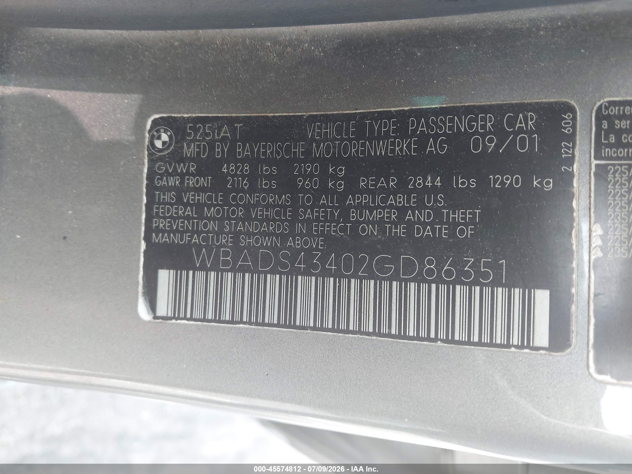 2002 Bmw 5 Series 525ita Gray vin: WBADS43402GD86351