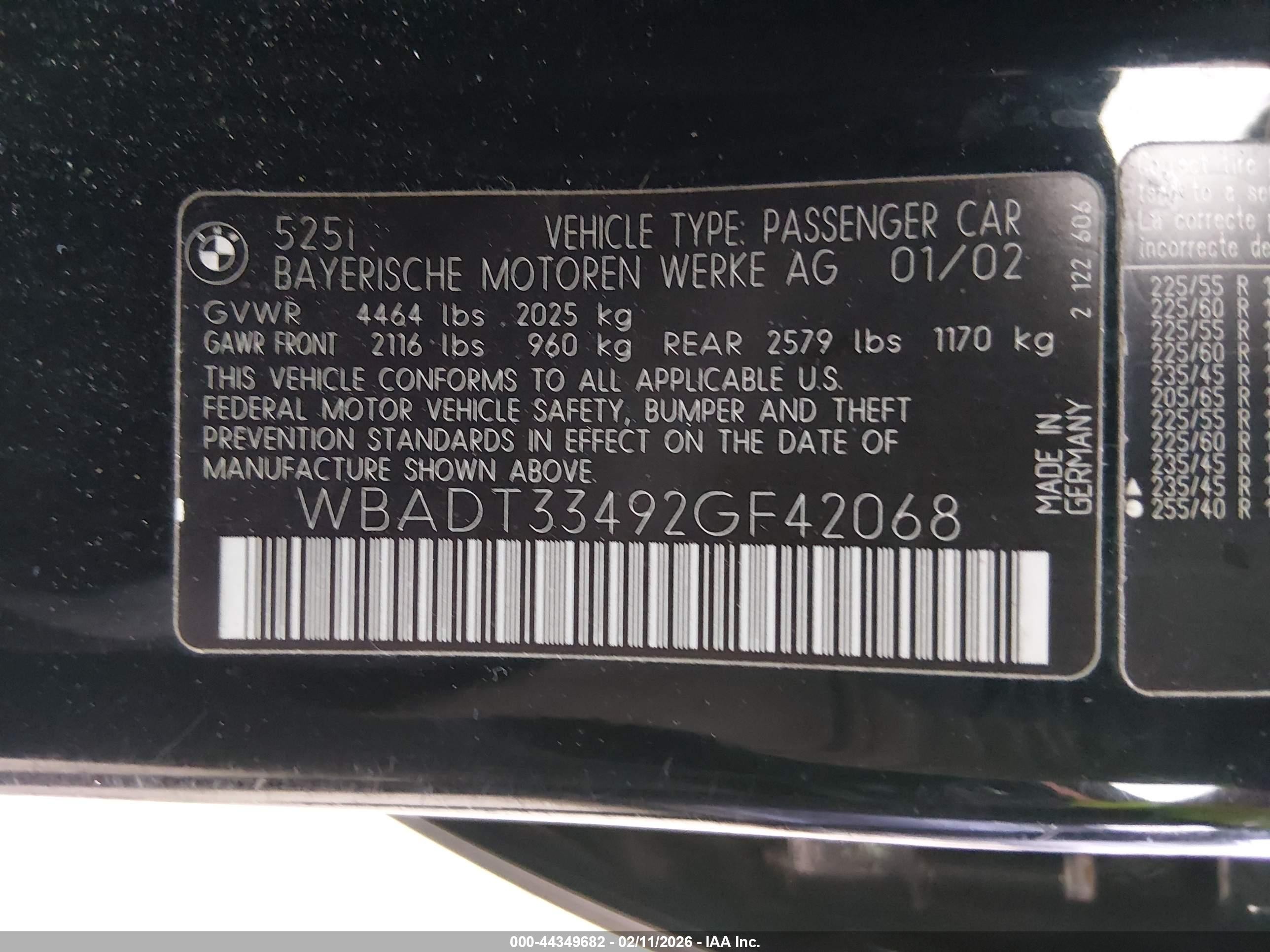 2002 Bmw 525i   Black vin: WBADT33492GF42068