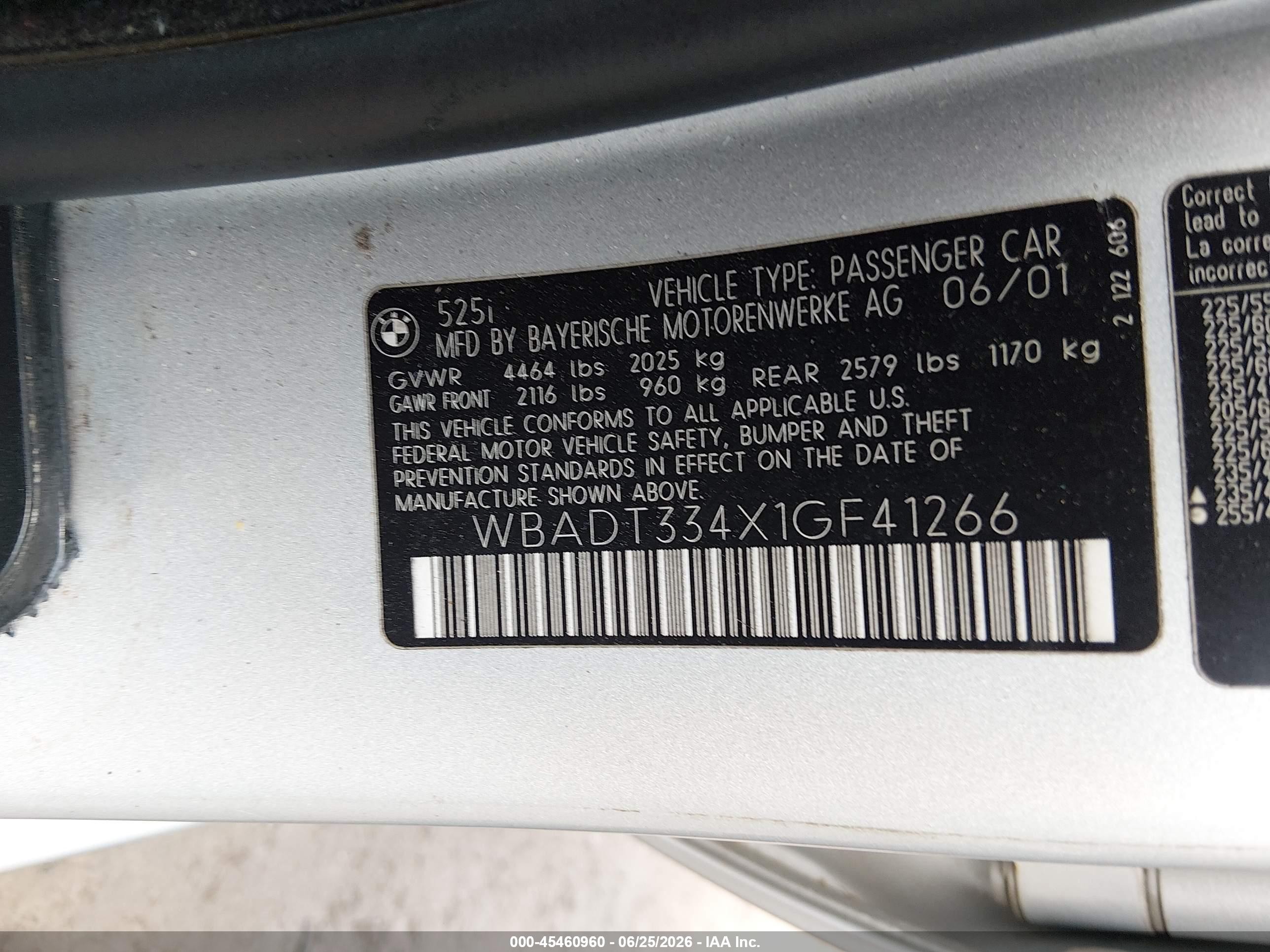 2001 Bmw 525i   Silver vin: WBADT334X1GF41266
