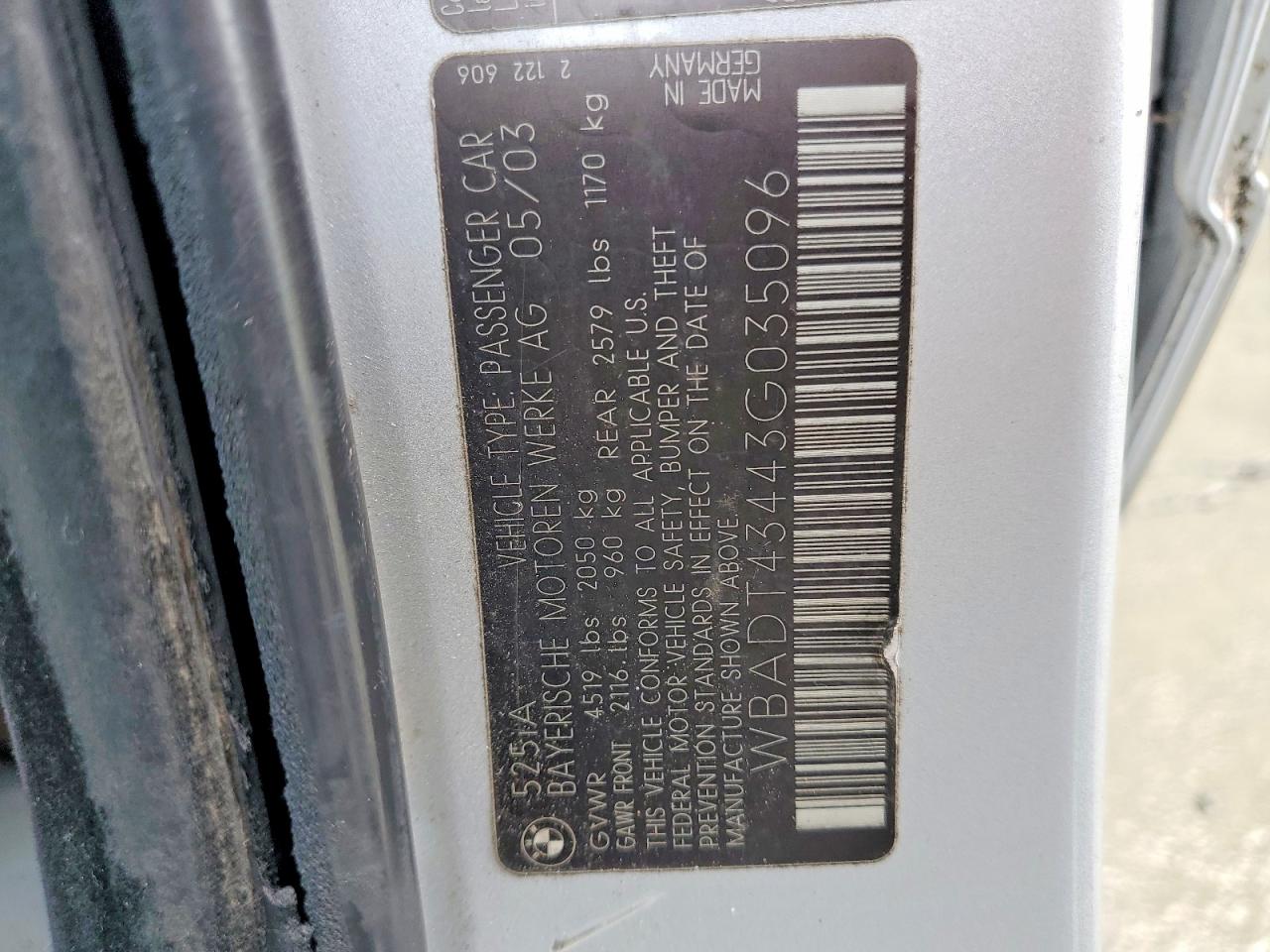 2003 Bmw 525 I Automatic Silver vin: WBADT43443G035096