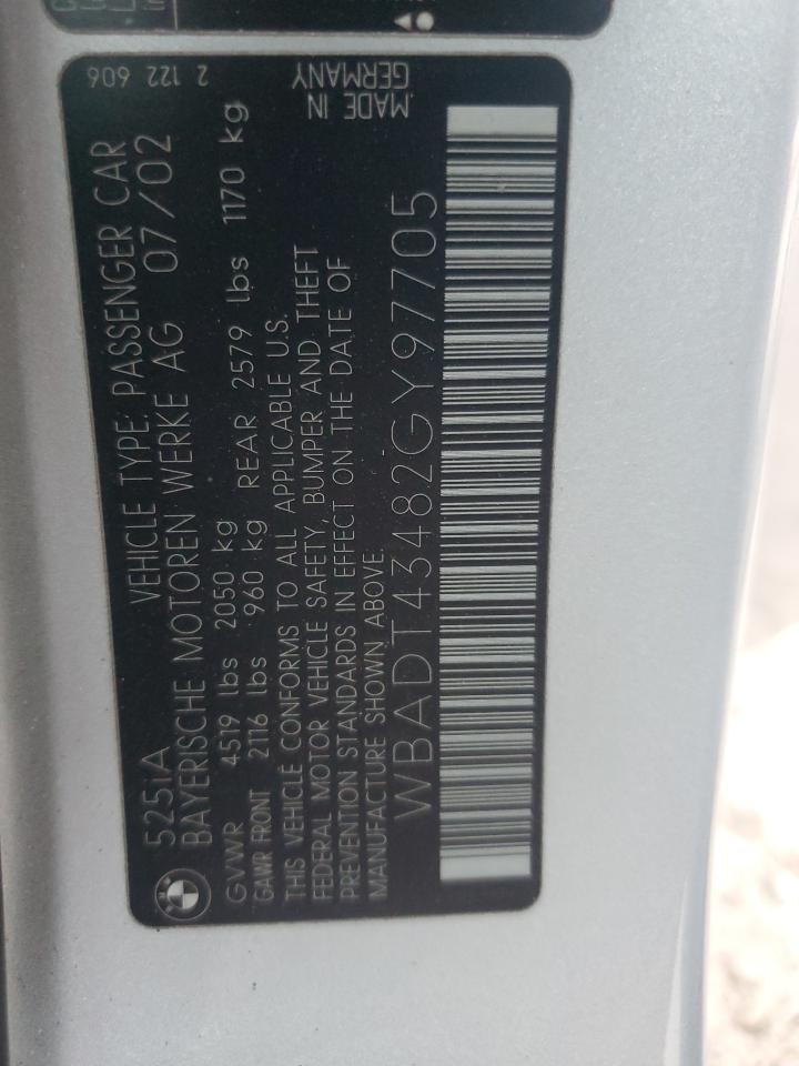 2002 Bmw 525 I Automatic Silver vin: WBADT43482GY97705